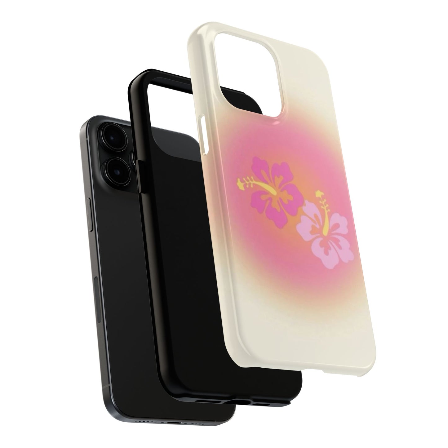 Pink Tropical Phone Case, Hawaiian, Hibiscus, Pink, Orange, Aura, Aesthetic, Clean Girl, Preppy, Beach, Los Angeles, Miami, Glossy Phone Case