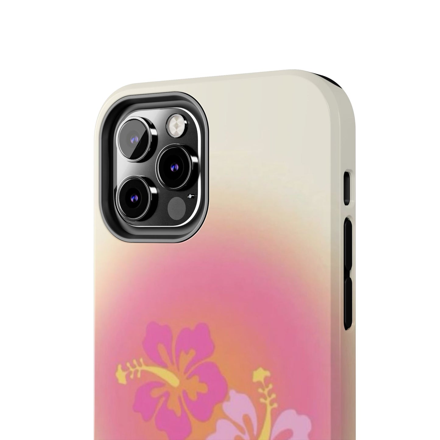 Pink Tropical Phone Case, Hawaiian, Hibiscus, Pink, Orange, Aura, Aesthetic, Clean Girl, Preppy, Beach, Los Angeles, Miami, Glossy Phone Case