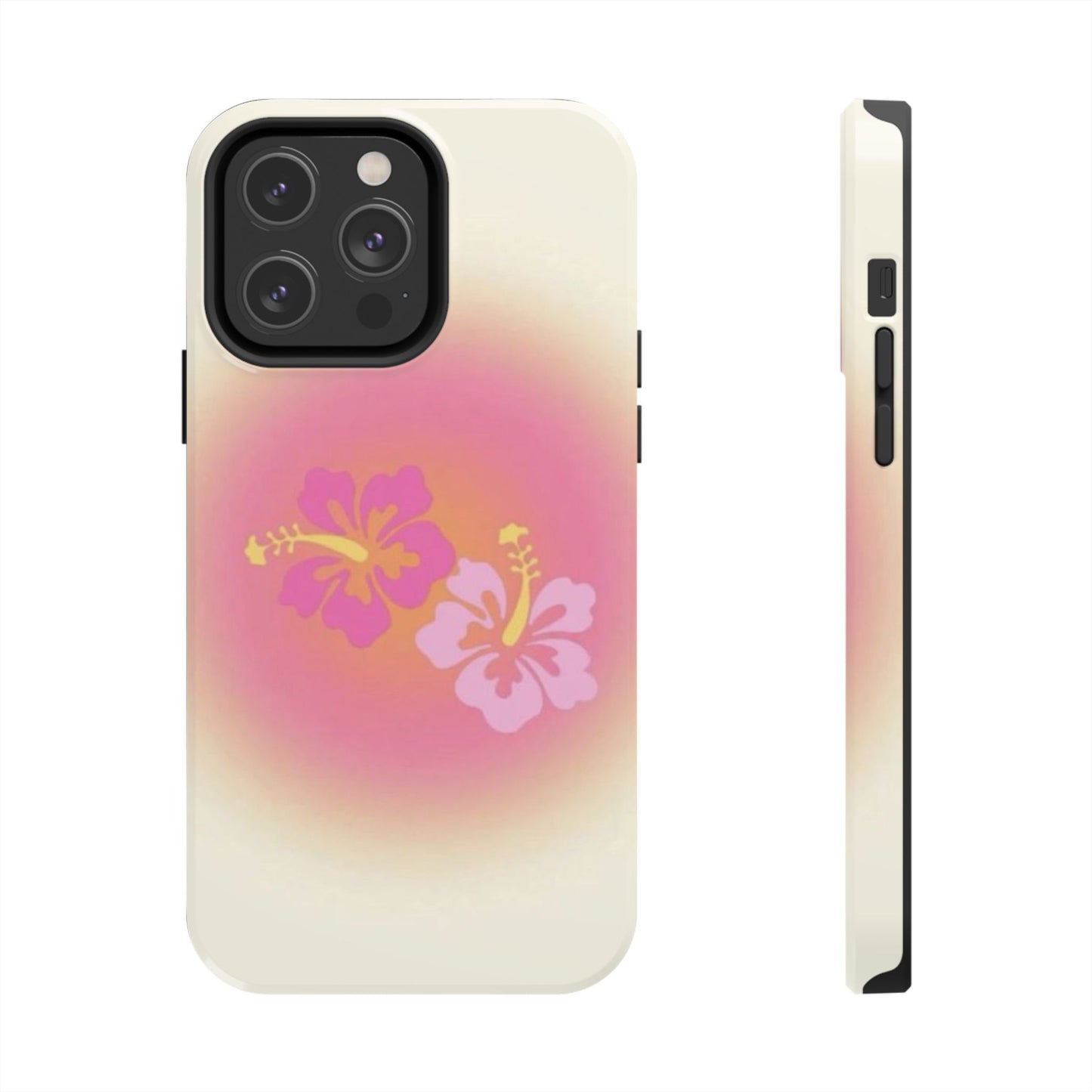 Pink Tropical Phone Case, Hawaiian, Hibiscus, Pink, Orange, Aura, Aesthetic, Clean Girl, Preppy, Beach, Los Angeles, Miami, Glossy Phone Case