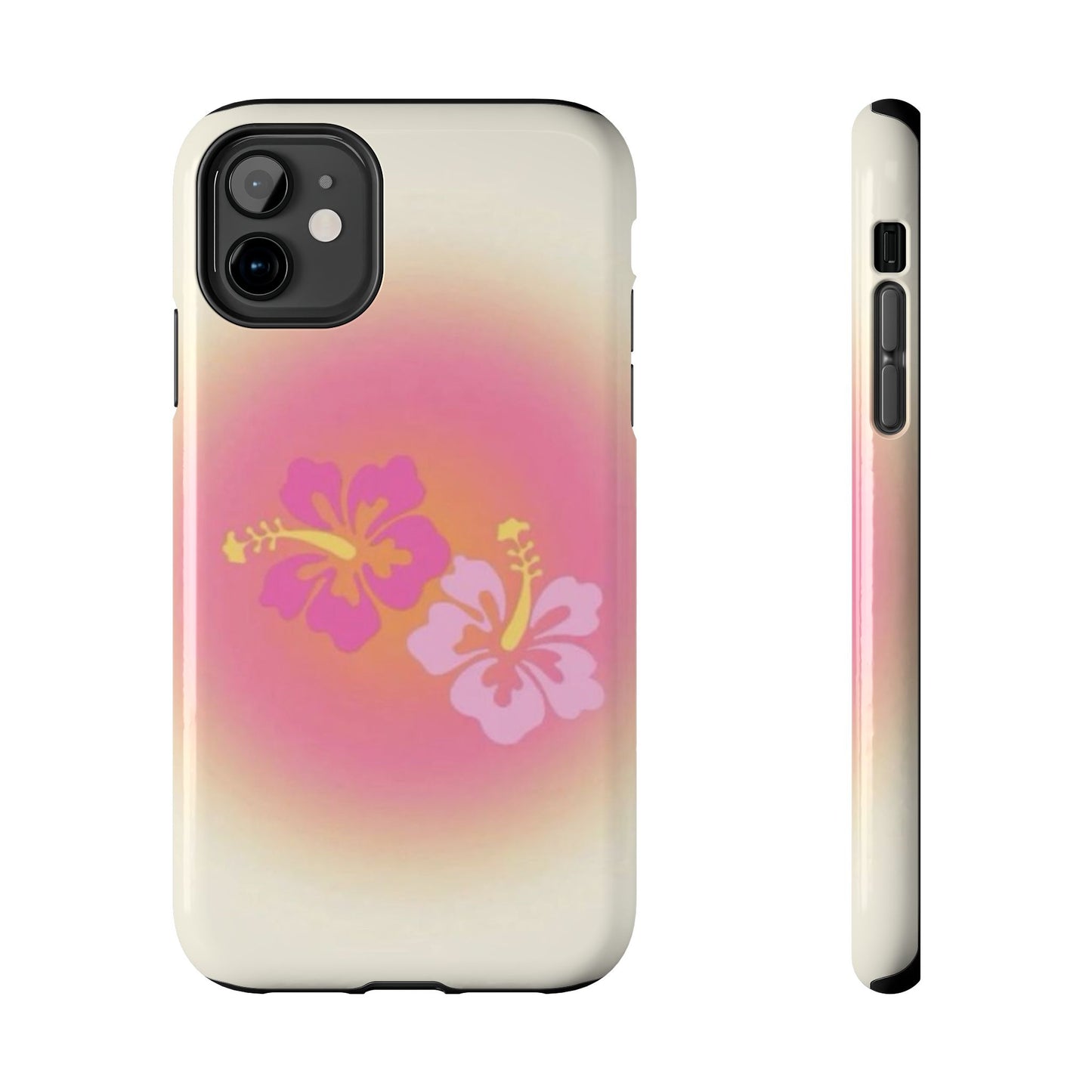 Pink Tropical Phone Case, Hawaiian, Hibiscus, Pink, Orange, Aura, Aesthetic, Clean Girl, Preppy, Beach, Los Angeles, Miami, Glossy Phone Case
