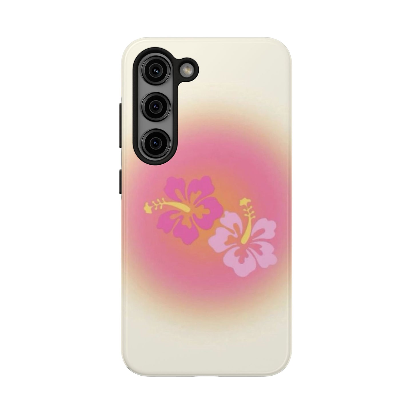 Pink Tropical Phone Case, Hawaiian, Hibiscus, Pink, Orange, Aura, Aesthetic, Clean Girl, Preppy, Beach, Los Angeles, Miami, Glossy Phone Case