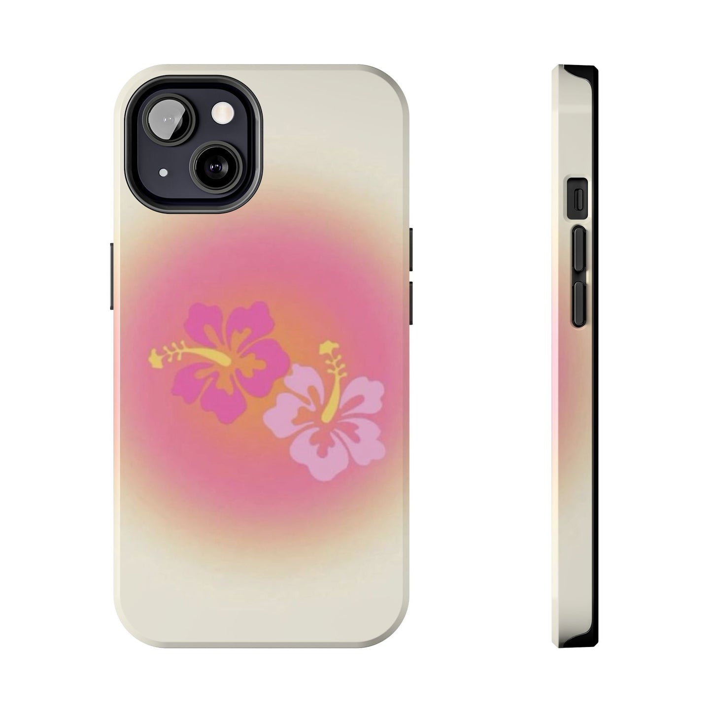 Pink Tropical Phone Case, Hawaiian, Hibiscus, Pink, Orange, Aura, Aesthetic, Clean Girl, Preppy, Beach, Los Angeles, Miami, Glossy Phone Case