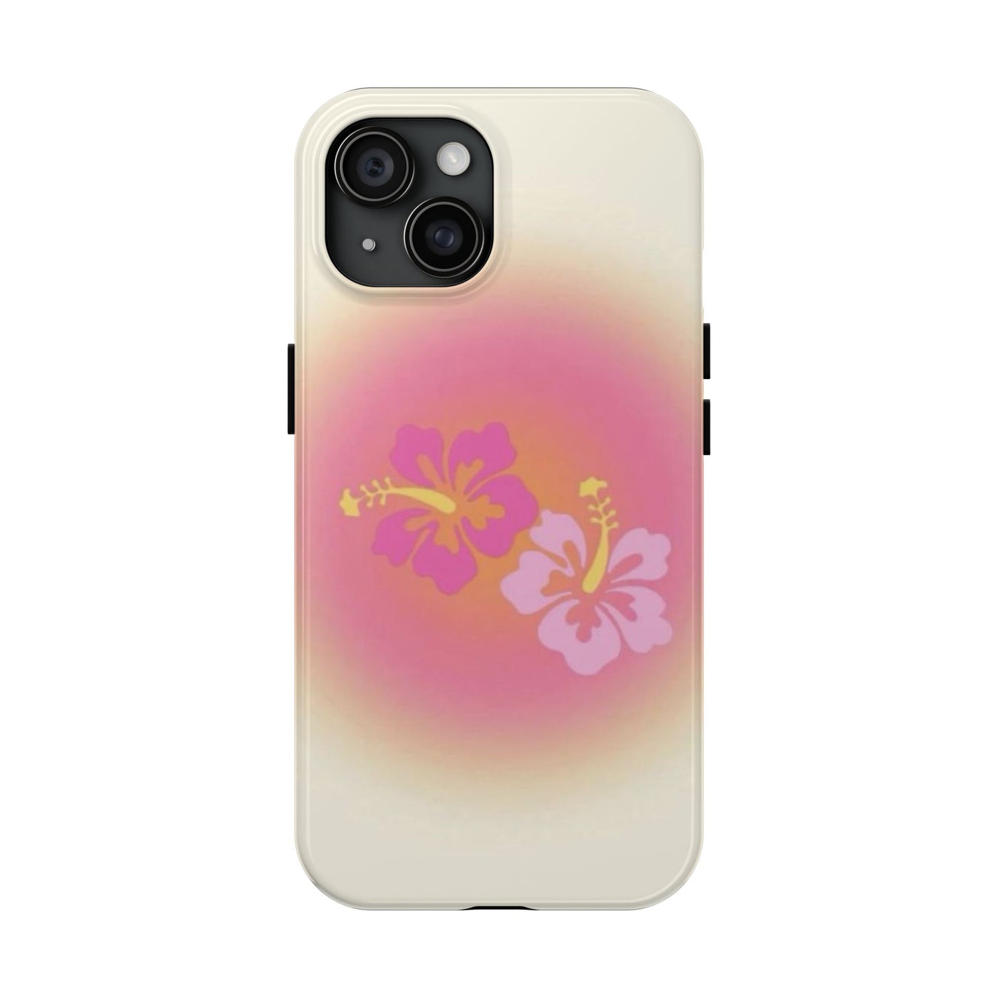 Pink Tropical Phone Case, Hawaiian, Hibiscus, Pink, Orange, Aura, Aesthetic, Clean Girl, Preppy, Beach, Los Angeles, Miami, Glossy Phone Case