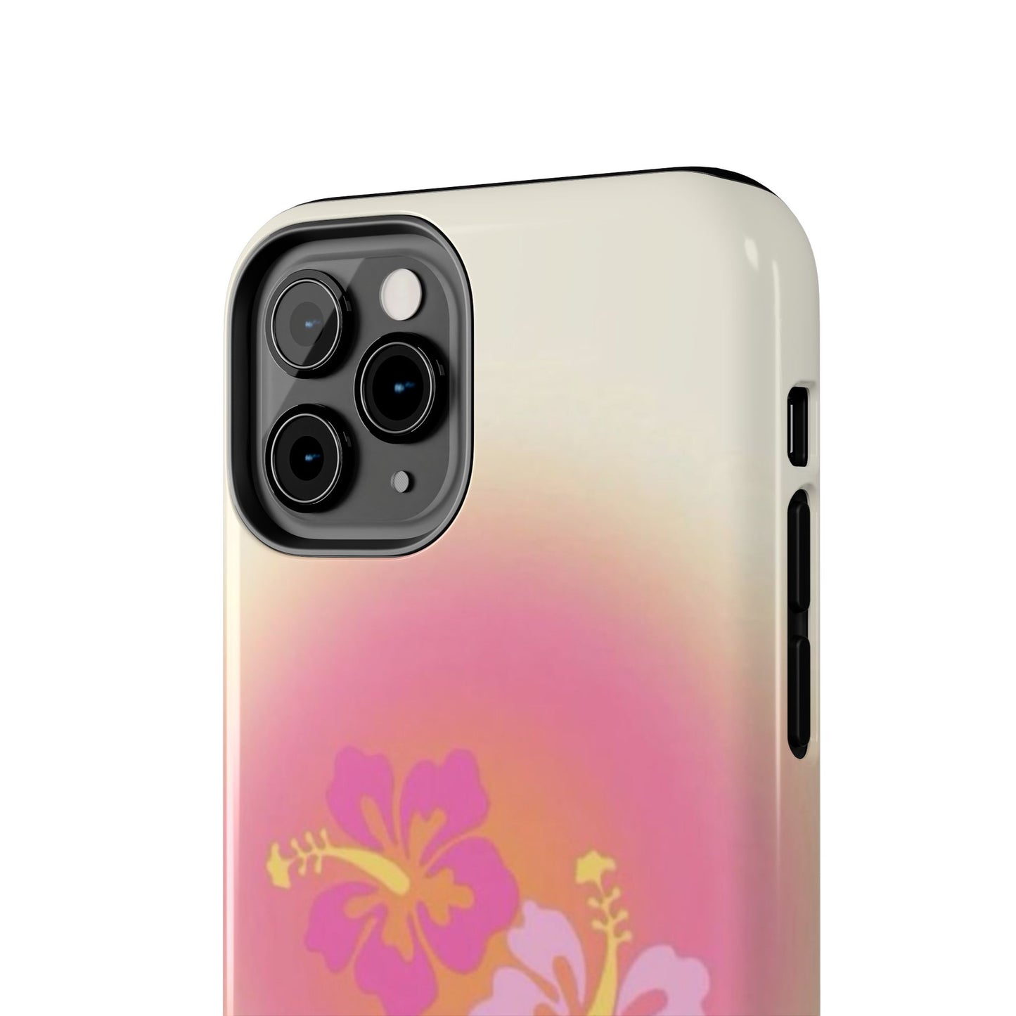 Pink Tropical Phone Case, Hawaiian, Hibiscus, Pink, Orange, Aura, Aesthetic, Clean Girl, Preppy, Beach, Los Angeles, Miami, Glossy Phone Case