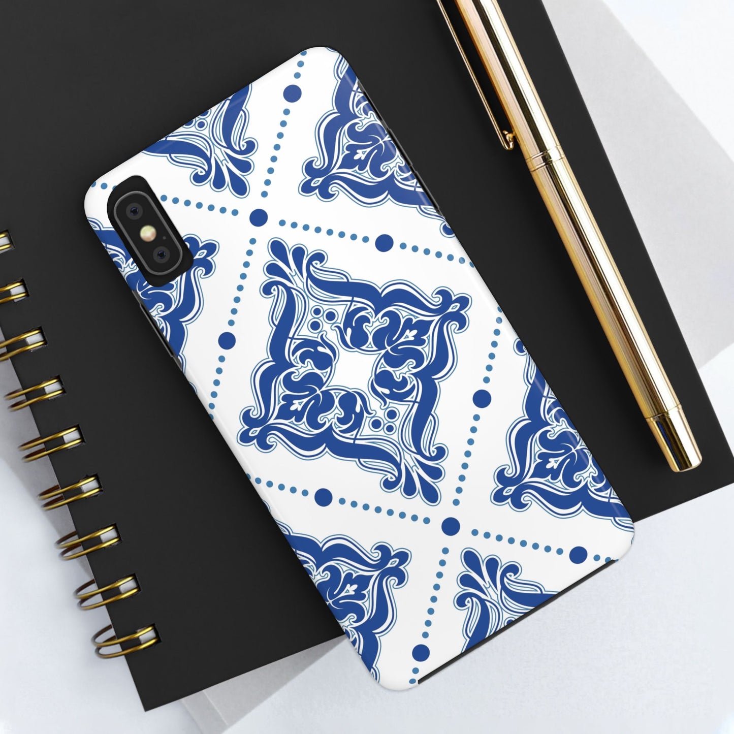 Azure Mozaic, Blue and white tile phone case, Mediterranean Tile design, Santorini Phone case