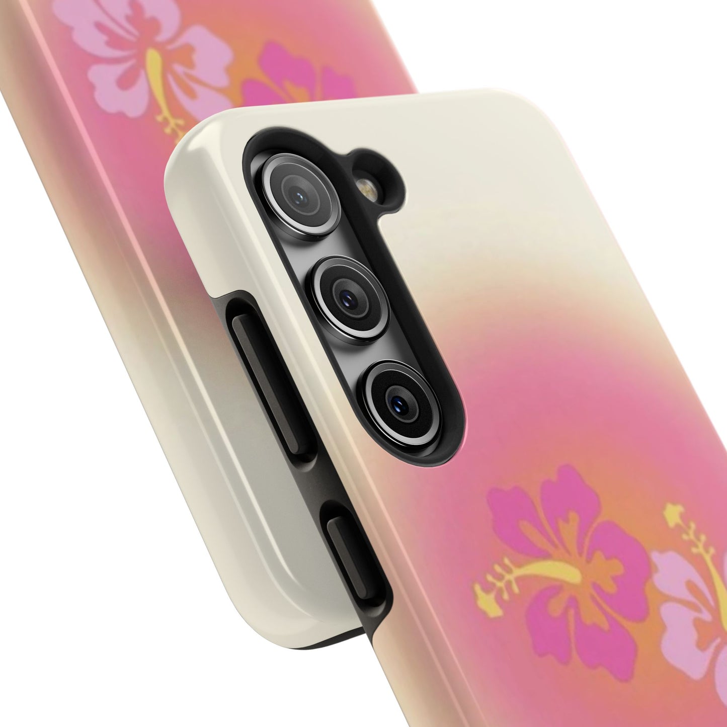 Pink Tropical Phone Case, Hawaiian, Hibiscus, Pink, Orange, Aura, Aesthetic, Clean Girl, Preppy, Beach, Los Angeles, Miami, Glossy Phone Case