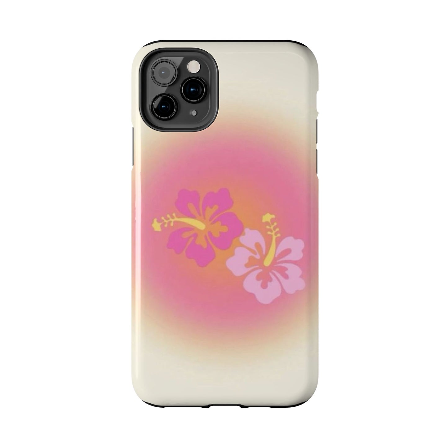 Pink Tropical Phone Case, Hawaiian, Hibiscus, Pink, Orange, Aura, Aesthetic, Clean Girl, Preppy, Beach, Los Angeles, Miami, Glossy Phone Case