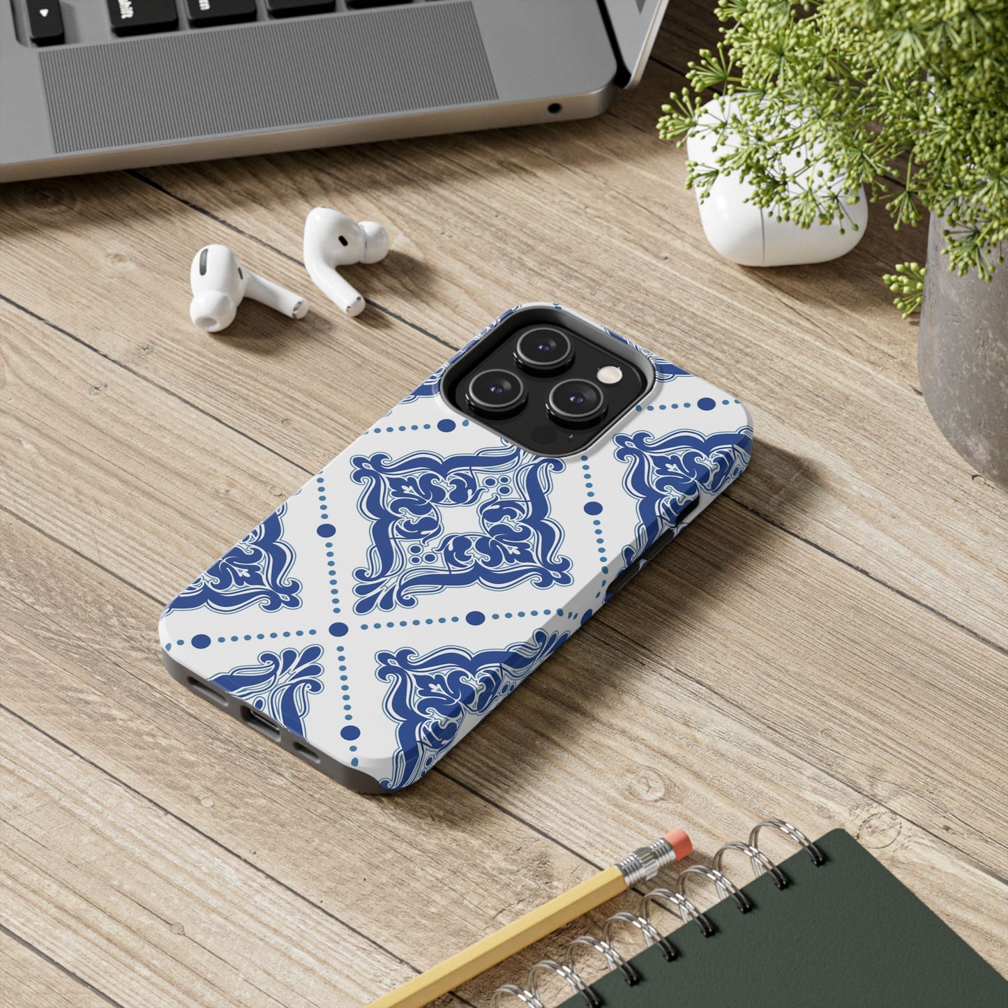 Azure Mozaic, Blue and white tile phone case, Mediterranean Tile design, Santorini Phone case
