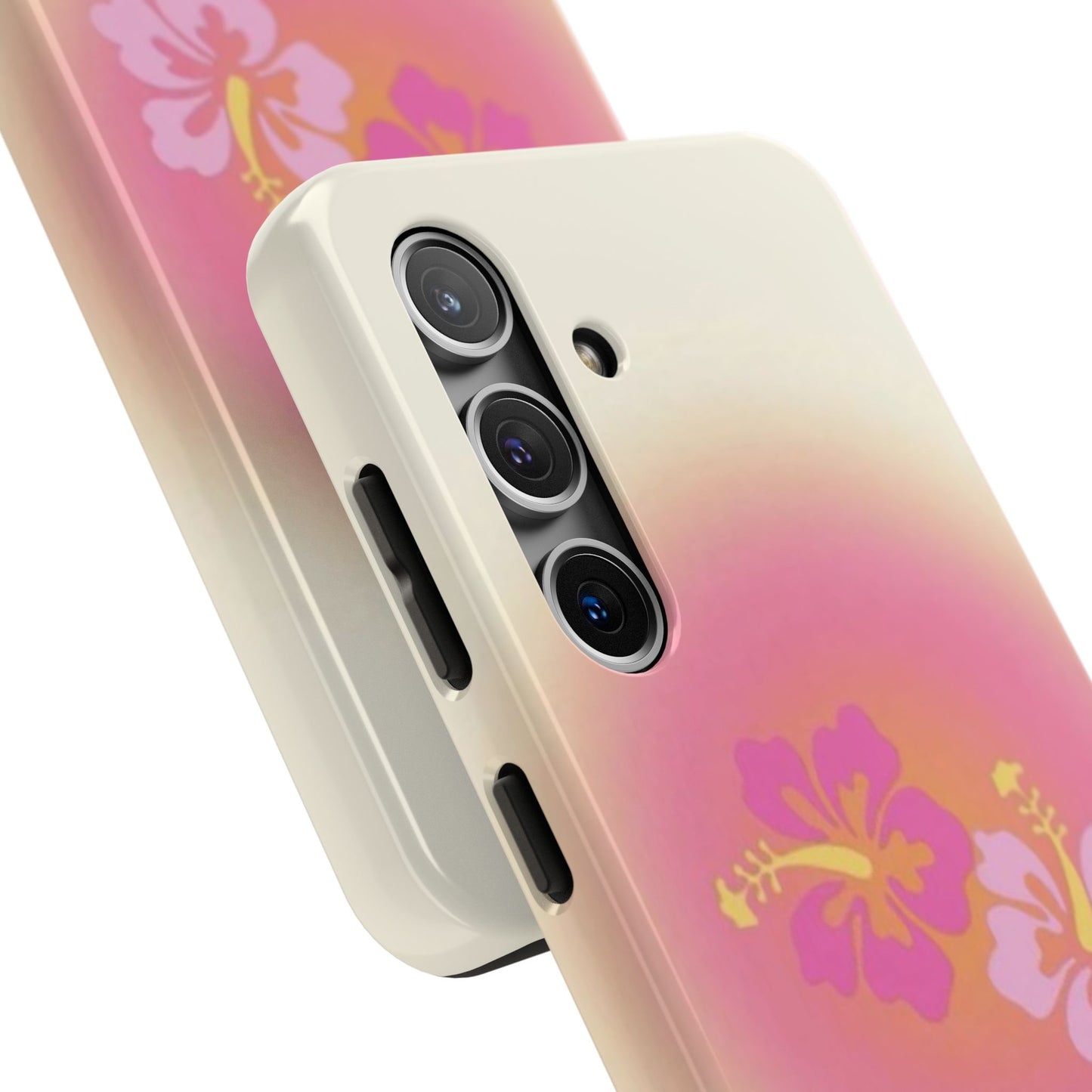Pink Tropical Phone Case, Hawaiian, Hibiscus, Pink, Orange, Aura, Aesthetic, Clean Girl, Preppy, Beach, Los Angeles, Miami, Glossy Phone Case