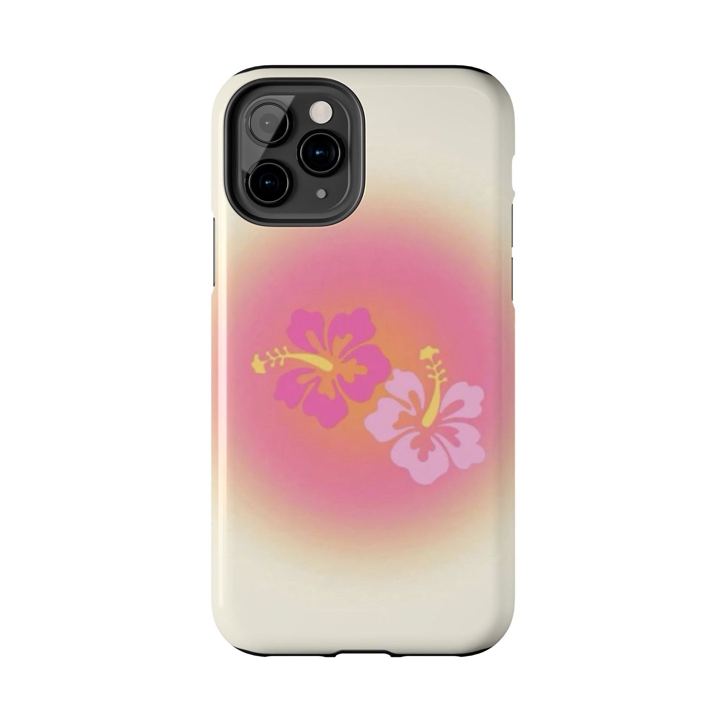 Pink Tropical Phone Case, Hawaiian, Hibiscus, Pink, Orange, Aura, Aesthetic, Clean Girl, Preppy, Beach, Los Angeles, Miami, Glossy Phone Case