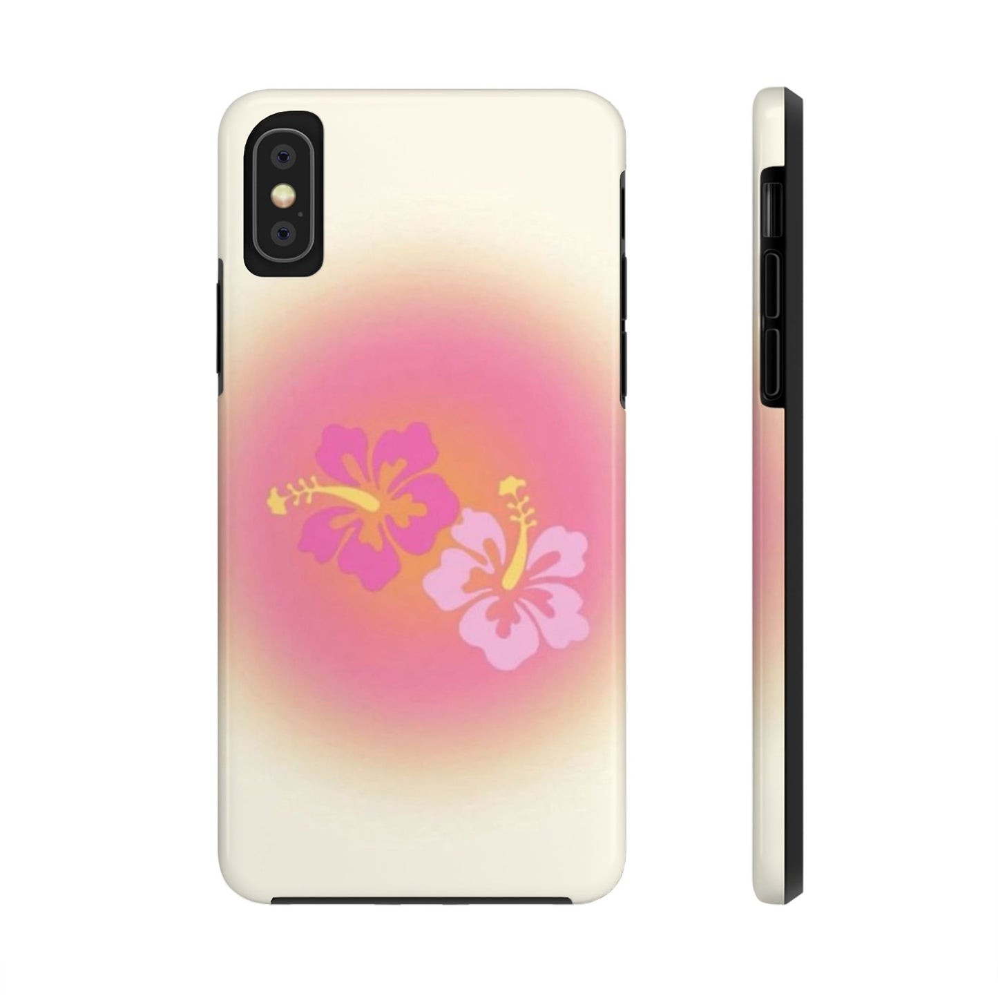 Pink Tropical Phone Case, Hawaiian, Hibiscus, Pink, Orange, Aura, Aesthetic, Clean Girl, Preppy, Beach, Los Angeles, Miami, Glossy Phone Case