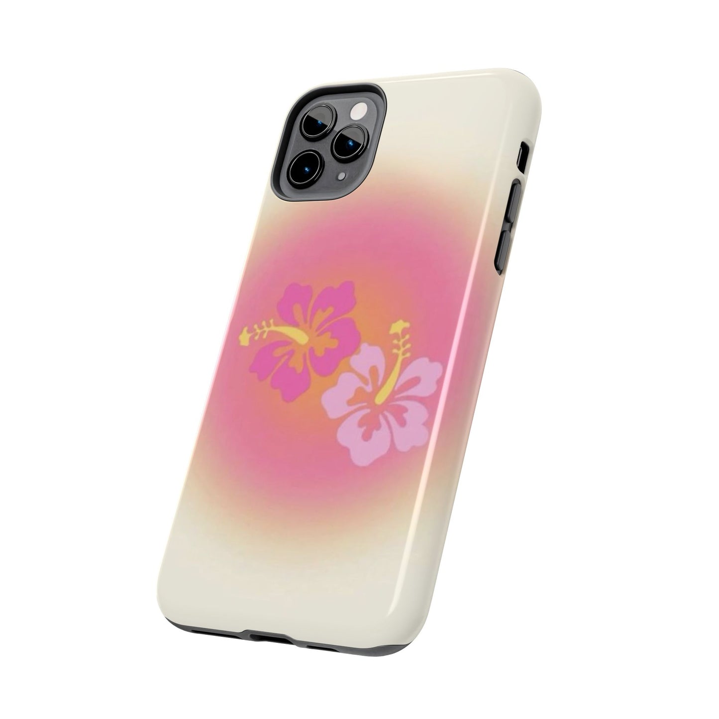 Pink Tropical Phone Case, Hawaiian, Hibiscus, Pink, Orange, Aura, Aesthetic, Clean Girl, Preppy, Beach, Los Angeles, Miami, Glossy Phone Case
