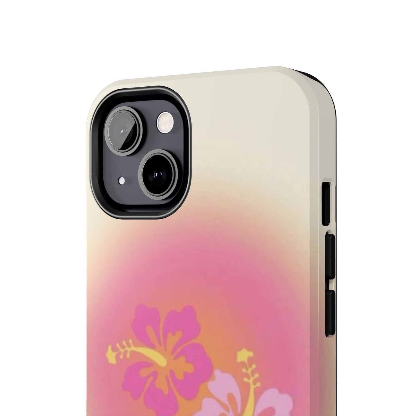 Pink Tropical Phone Case, Hawaiian, Hibiscus, Pink, Orange, Aura, Aesthetic, Clean Girl, Preppy, Beach, Los Angeles, Miami, Glossy Phone Case