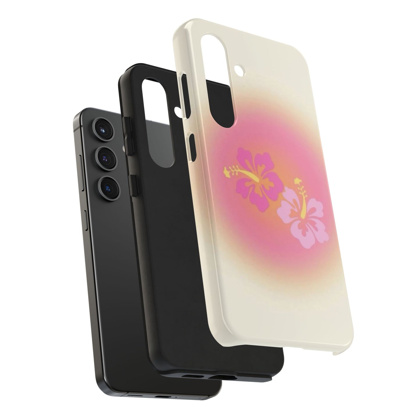Pink Tropical Phone Case, Hawaiian, Hibiscus, Pink, Orange, Aura, Aesthetic, Clean Girl, Preppy, Beach, Los Angeles, Miami, Glossy Phone Case