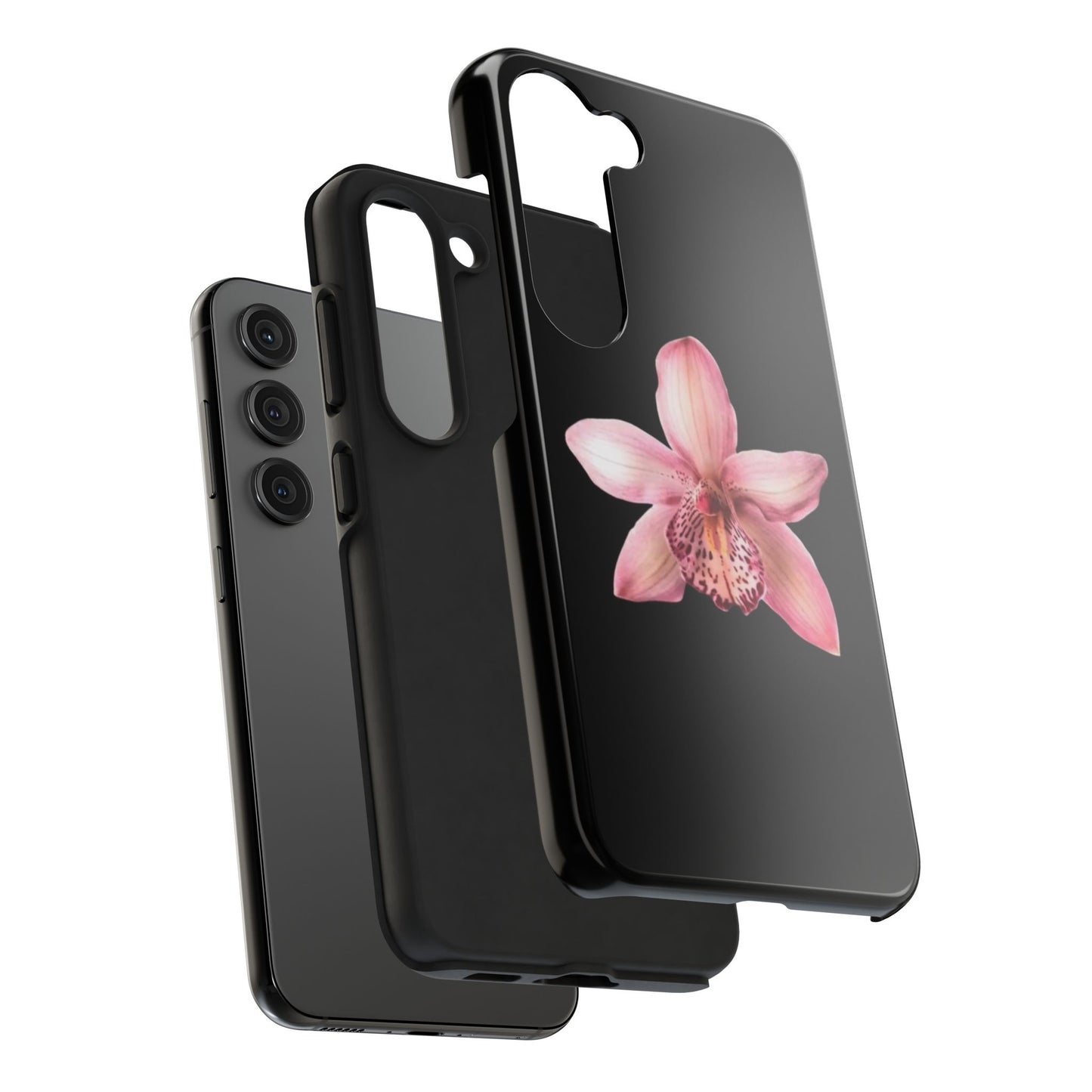 Realistic Orchid Flower with Black Background Glossy Phone Case