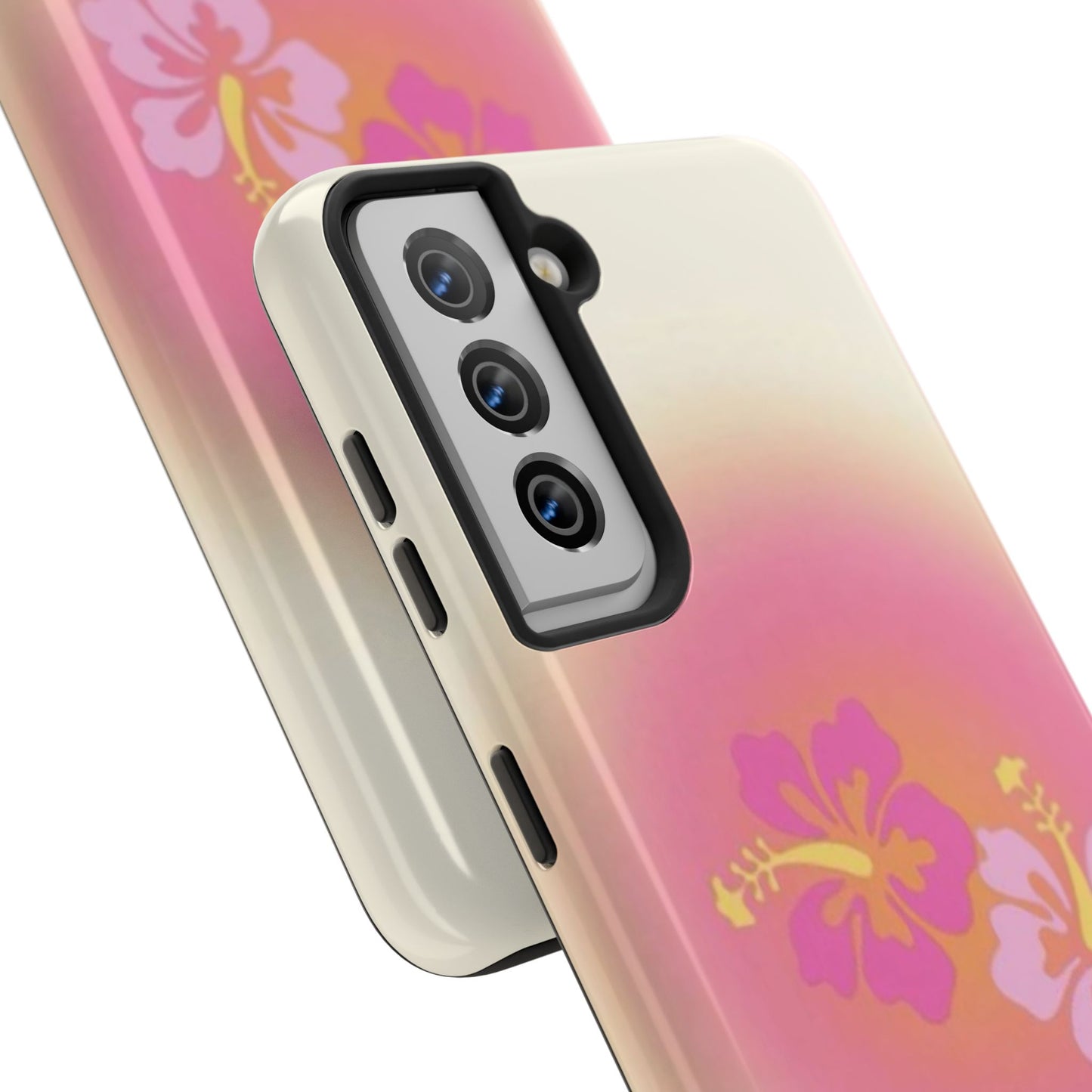 Pink Tropical Phone Case, Hawaiian, Hibiscus, Pink, Orange, Aura, Aesthetic, Clean Girl, Preppy, Beach, Los Angeles, Miami, Glossy Phone Case