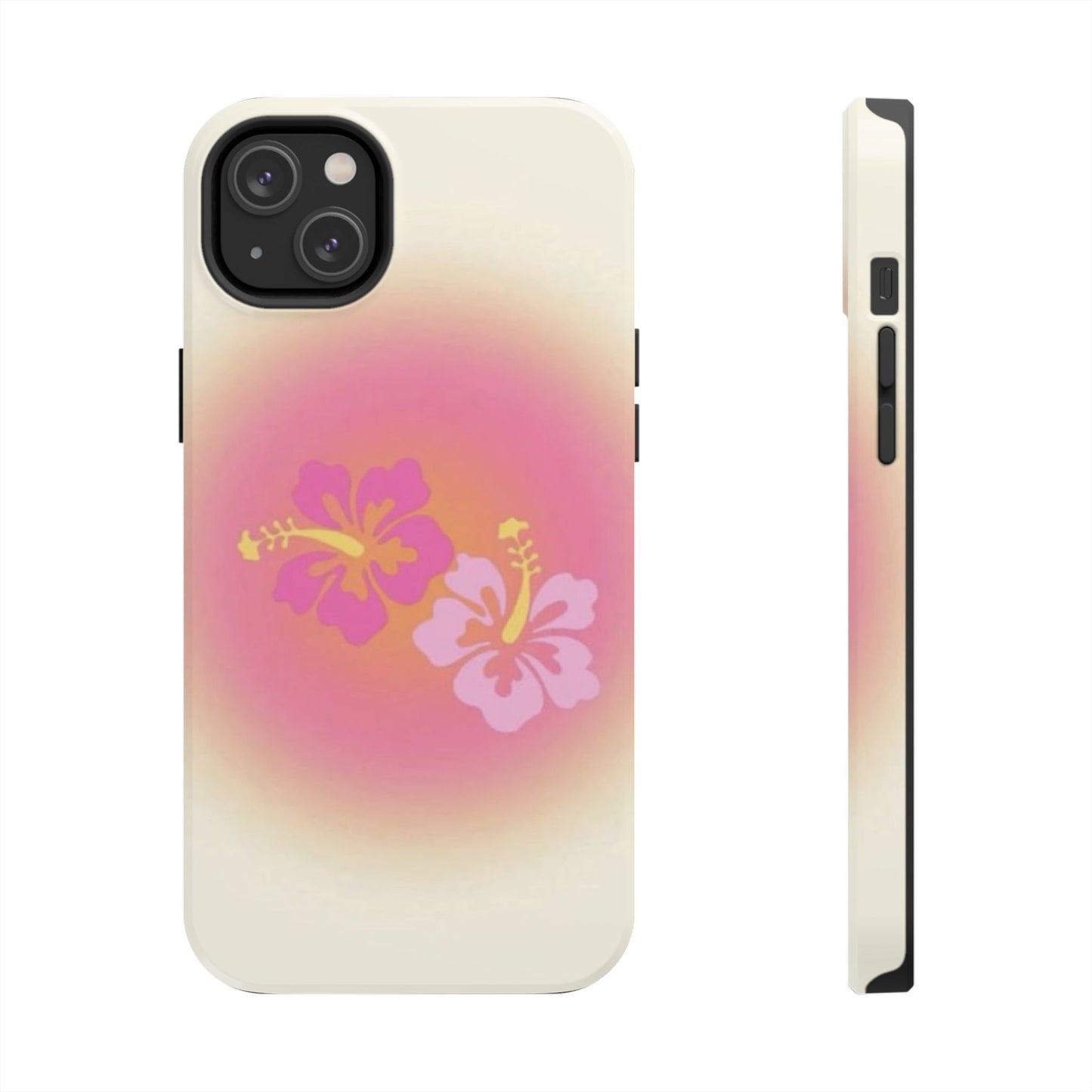 Pink Tropical Phone Case, Hawaiian, Hibiscus, Pink, Orange, Aura, Aesthetic, Clean Girl, Preppy, Beach, Los Angeles, Miami, Glossy Phone Case