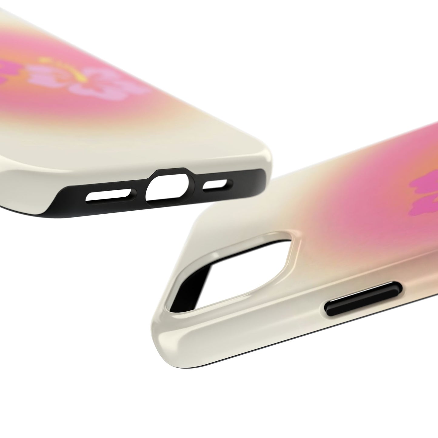 Pink Tropical Phone Case, Hawaiian, Hibiscus, Pink, Orange, Aura, Aesthetic, Clean Girl, Preppy, Beach, Los Angeles, Miami, Glossy Phone Case