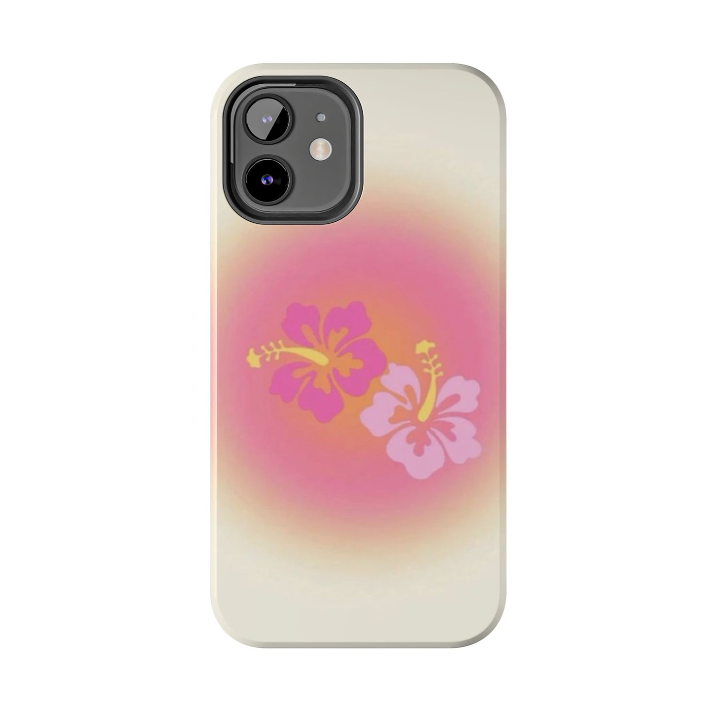 Pink Tropical Phone Case, Hawaiian, Hibiscus, Pink, Orange, Aura, Aesthetic, Clean Girl, Preppy, Beach, Los Angeles, Miami, Glossy Phone Case