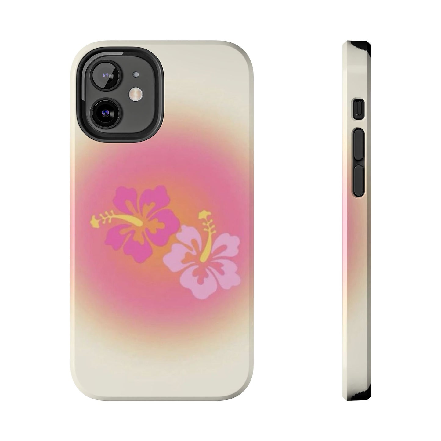 Pink Tropical Phone Case, Hawaiian, Hibiscus, Pink, Orange, Aura, Aesthetic, Clean Girl, Preppy, Beach, Los Angeles, Miami, Glossy Phone Case