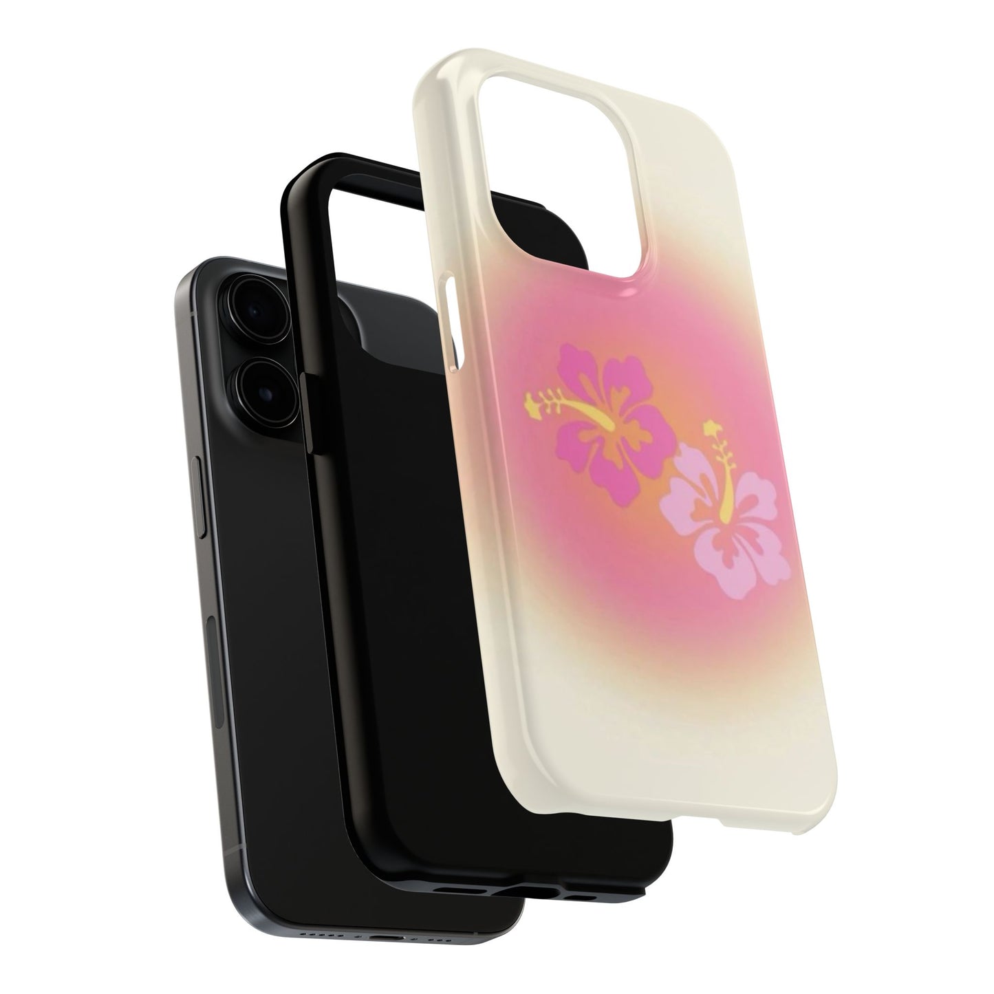 Pink Tropical Phone Case, Hawaiian, Hibiscus, Pink, Orange, Aura, Aesthetic, Clean Girl, Preppy, Beach, Los Angeles, Miami, Glossy Phone Case