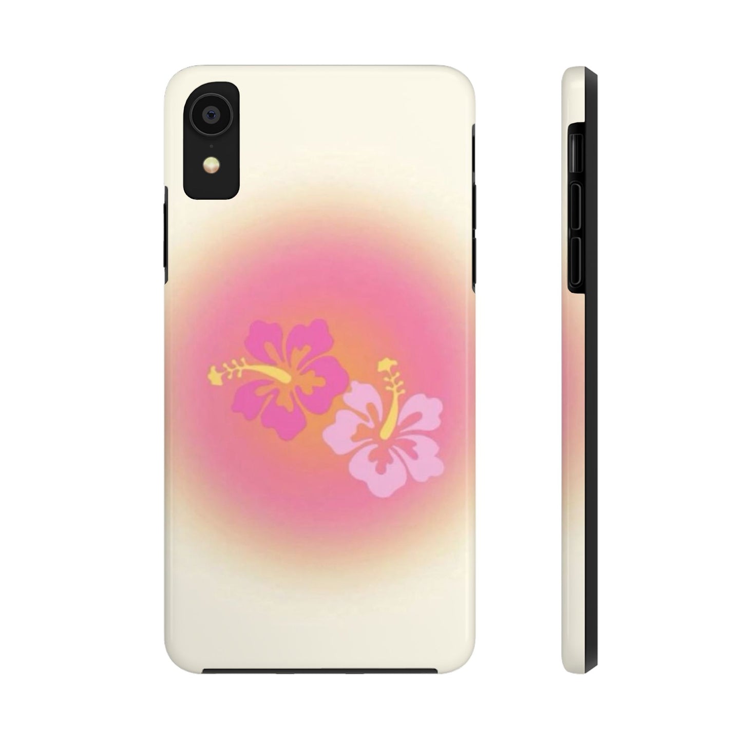 Pink Tropical Phone Case, Hawaiian, Hibiscus, Pink, Orange, Aura, Aesthetic, Clean Girl, Preppy, Beach, Los Angeles, Miami, Glossy Phone Case