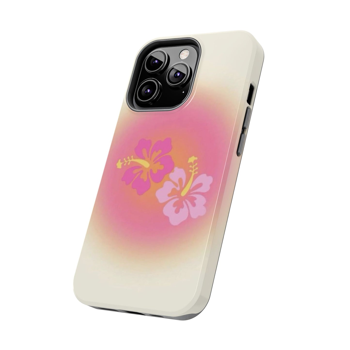 Pink Tropical Phone Case, Hawaiian, Hibiscus, Pink, Orange, Aura, Aesthetic, Clean Girl, Preppy, Beach, Los Angeles, Miami, Glossy Phone Case