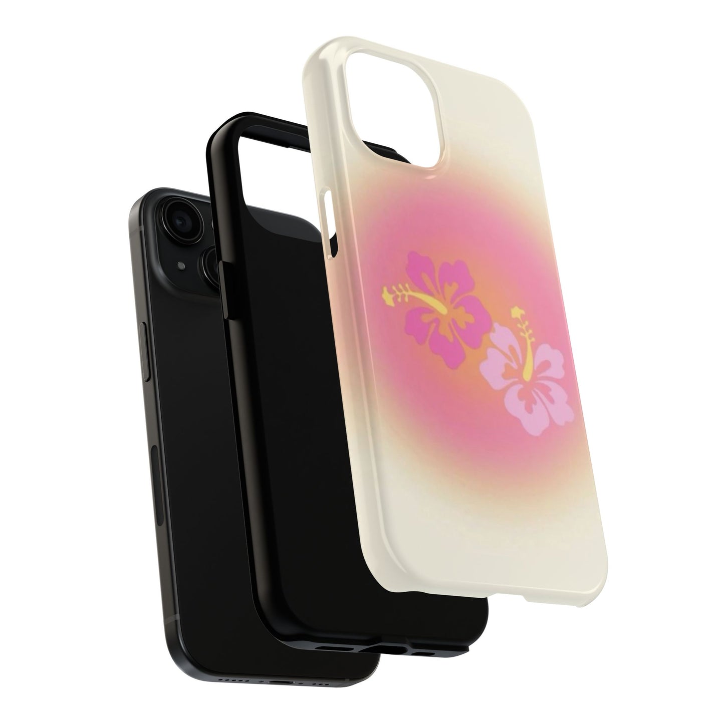 Pink Tropical Phone Case, Hawaiian, Hibiscus, Pink, Orange, Aura, Aesthetic, Clean Girl, Preppy, Beach, Los Angeles, Miami, Glossy Phone Case