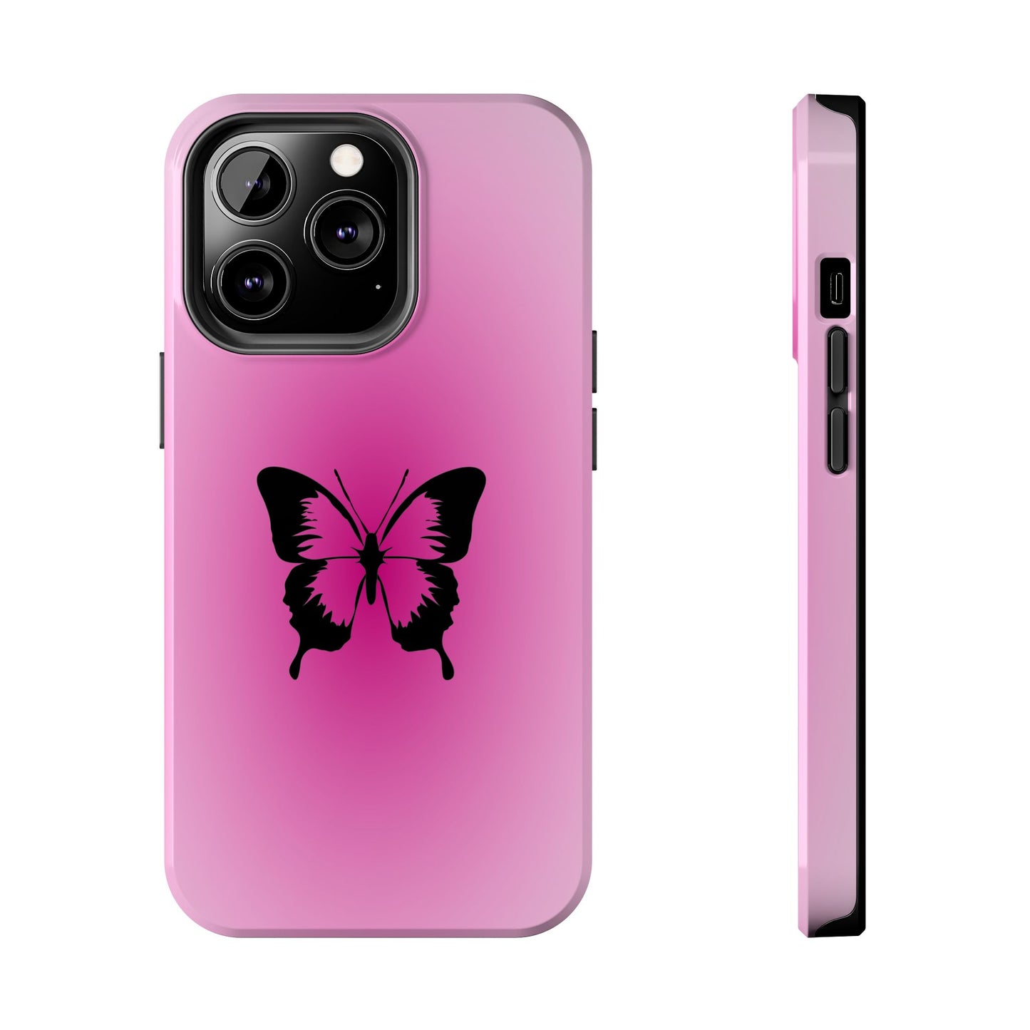 Cute Glossy Phone Case, Butterfly Pink Aura, Trendy, It Girl