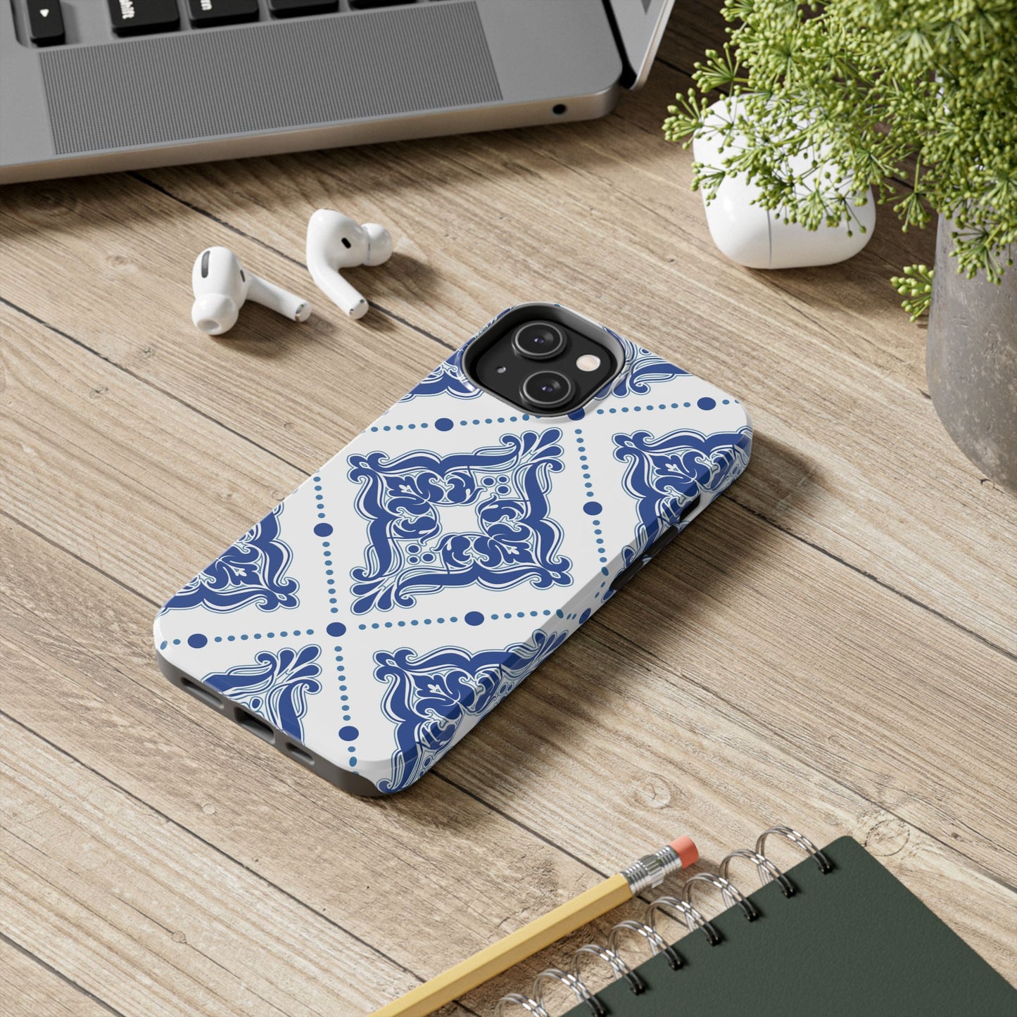 Azure Mozaic, Blue and white tile phone case, Mediterranean Tile design, Santorini Phone case