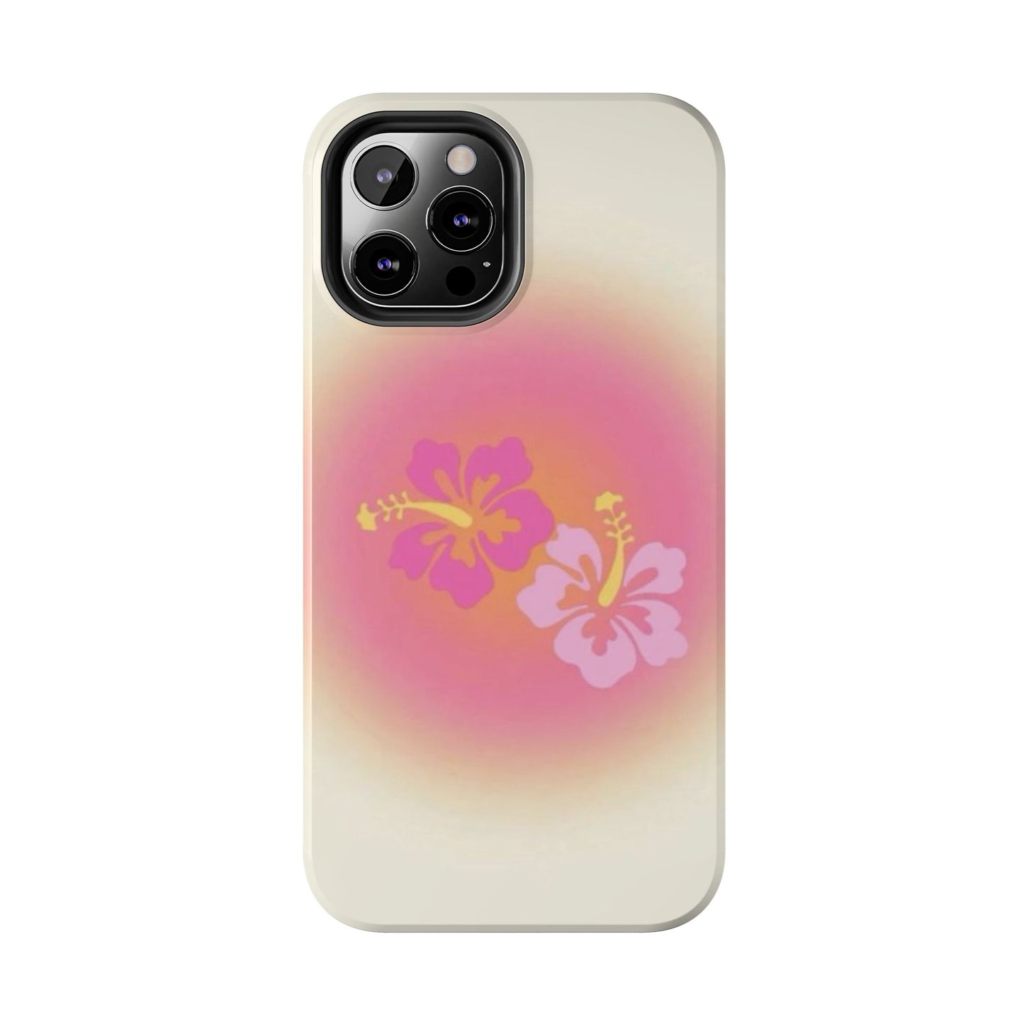 Pink Tropical Phone Case, Hawaiian, Hibiscus, Pink, Orange, Aura, Aesthetic, Clean Girl, Preppy, Beach, Los Angeles, Miami, Glossy Phone Case