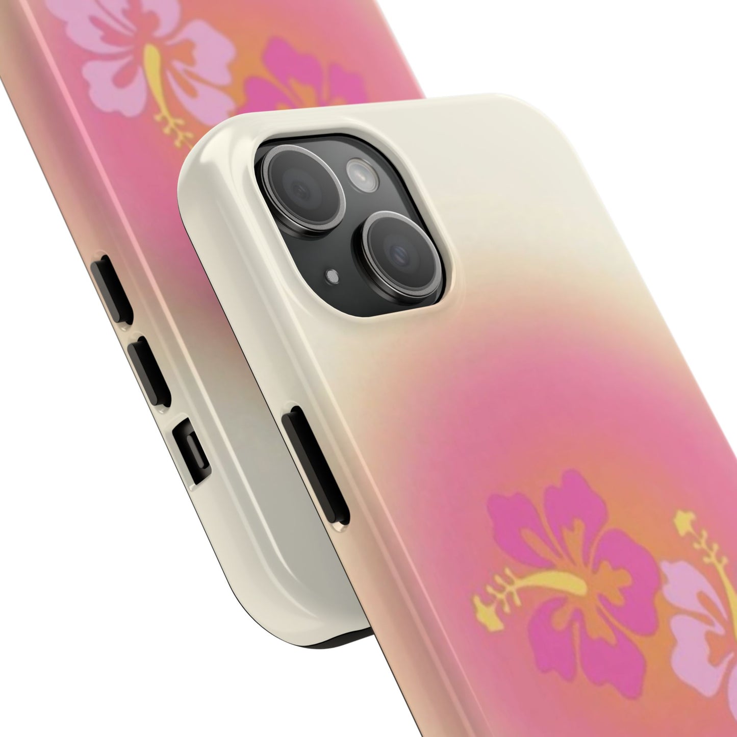 Pink Tropical Phone Case, Hawaiian, Hibiscus, Pink, Orange, Aura, Aesthetic, Clean Girl, Preppy, Beach, Los Angeles, Miami, Glossy Phone Case