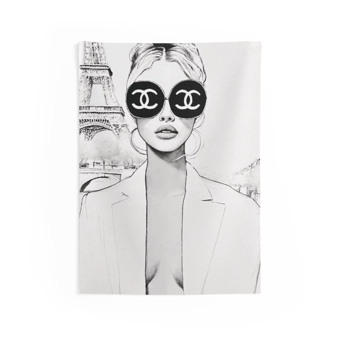 B&W Aesthetic Room Poster, Luxury illustration tapestry, Paris room decor