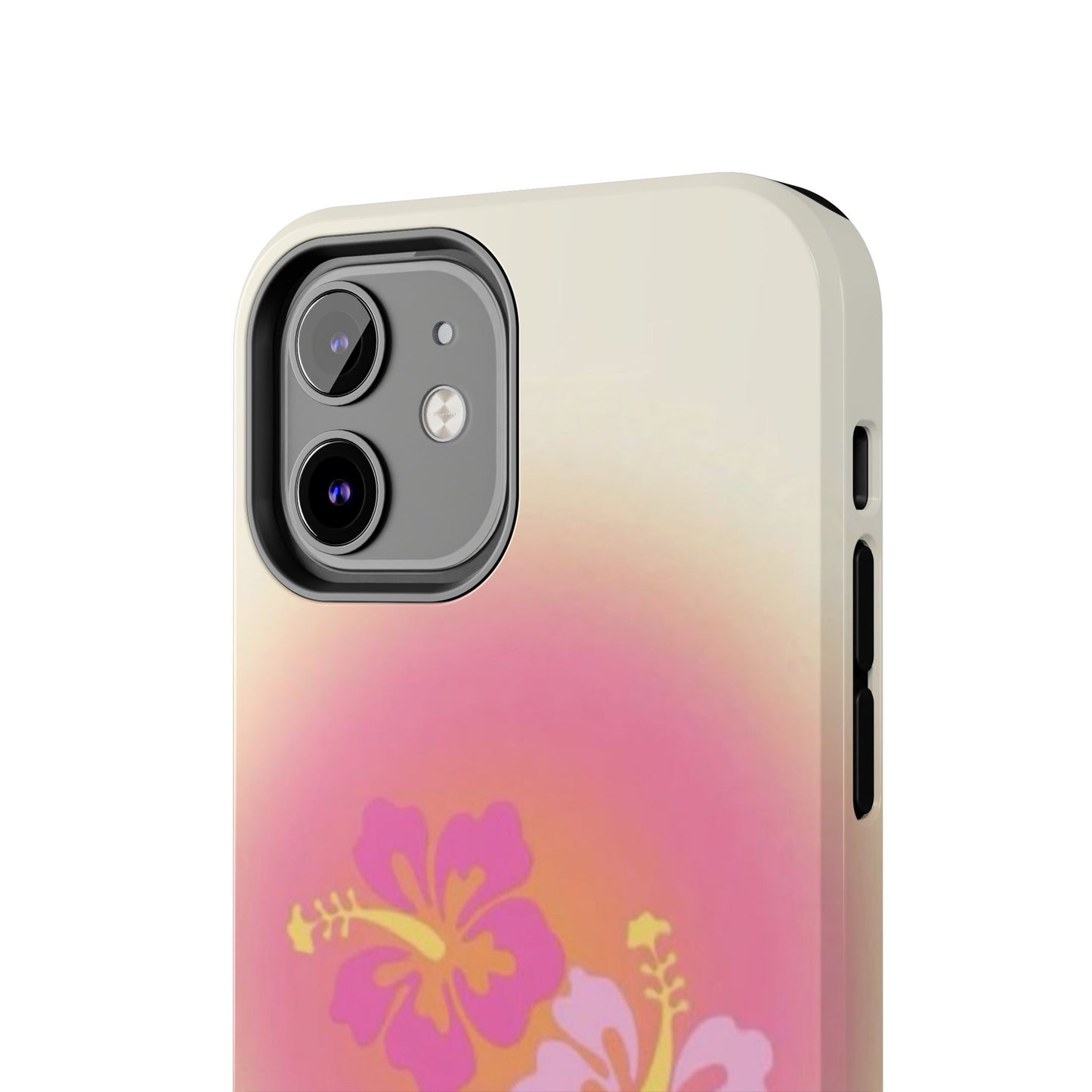 Pink Tropical Phone Case, Hawaiian, Hibiscus, Pink, Orange, Aura, Aesthetic, Clean Girl, Preppy, Beach, Los Angeles, Miami, Glossy Phone Case