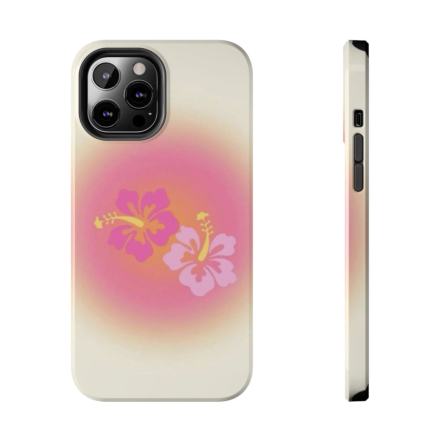 Pink Tropical Phone Case, Hawaiian, Hibiscus, Pink, Orange, Aura, Aesthetic, Clean Girl, Preppy, Beach, Los Angeles, Miami, Glossy Phone Case