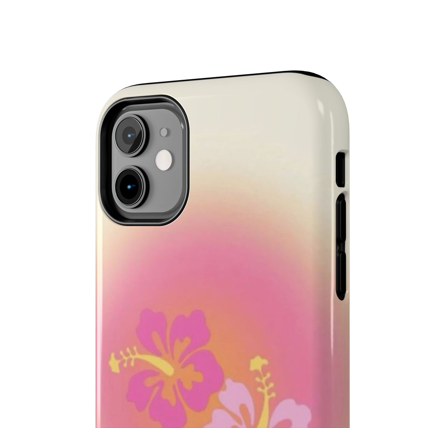 Pink Tropical Phone Case, Hawaiian, Hibiscus, Pink, Orange, Aura, Aesthetic, Clean Girl, Preppy, Beach, Los Angeles, Miami, Glossy Phone Case