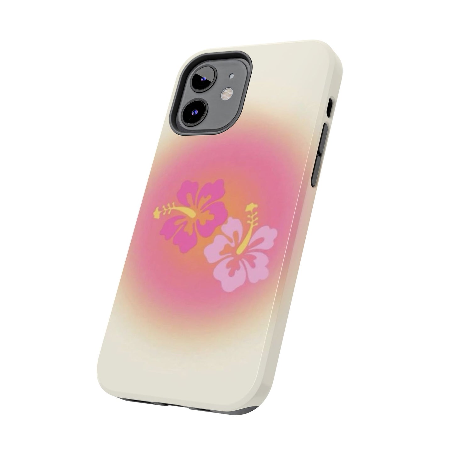 Pink Tropical Phone Case, Hawaiian, Hibiscus, Pink, Orange, Aura, Aesthetic, Clean Girl, Preppy, Beach, Los Angeles, Miami, Glossy Phone Case