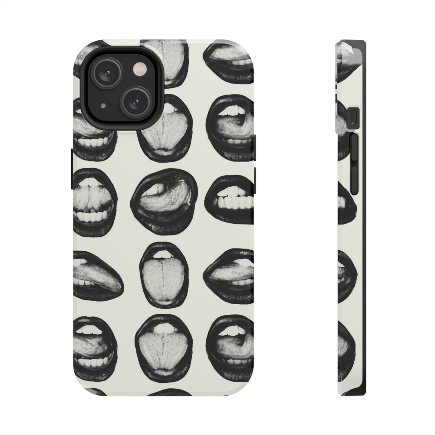 Grunge Phone Case, Black and White Abstract Mouth Trendy Cool Girl Aesthetic Glossy Phone Case