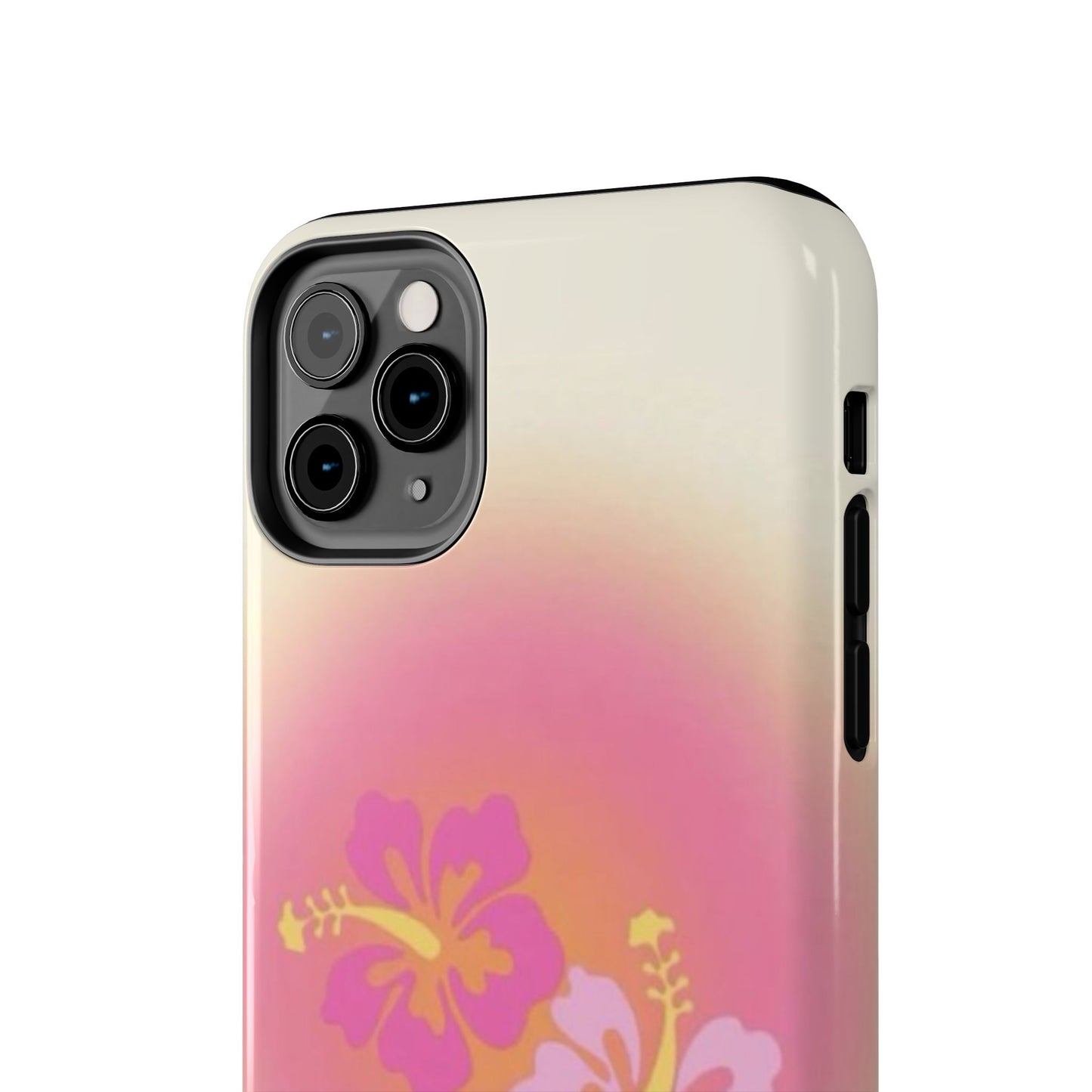 Pink Tropical Phone Case, Hawaiian, Hibiscus, Pink, Orange, Aura, Aesthetic, Clean Girl, Preppy, Beach, Los Angeles, Miami, Glossy Phone Case