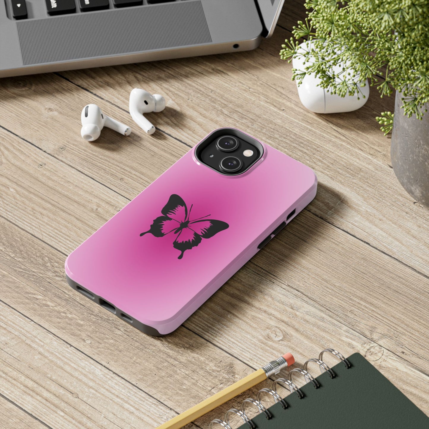 Cute Glossy Phone Case, Butterfly Pink Aura, Trendy, It Girl