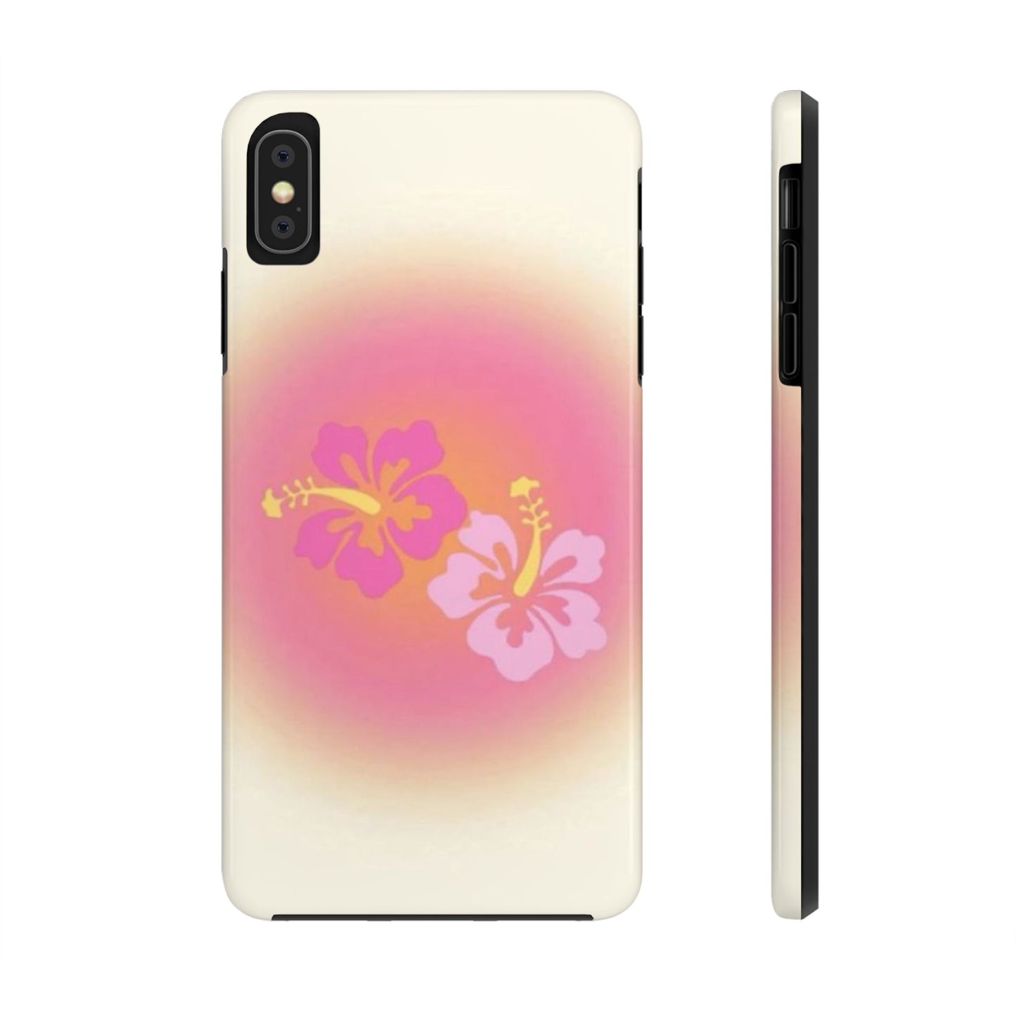 Pink Tropical Phone Case, Hawaiian, Hibiscus, Pink, Orange, Aura, Aesthetic, Clean Girl, Preppy, Beach, Los Angeles, Miami, Glossy Phone Case