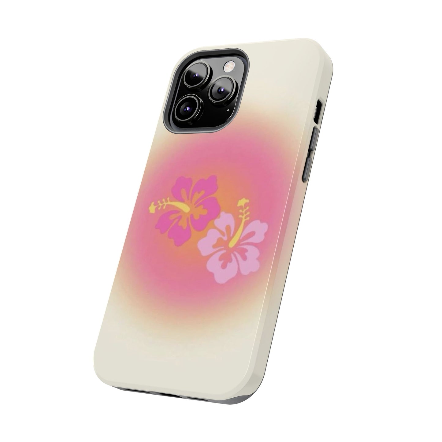 Pink Tropical Phone Case, Hawaiian, Hibiscus, Pink, Orange, Aura, Aesthetic, Clean Girl, Preppy, Beach, Los Angeles, Miami, Glossy Phone Case