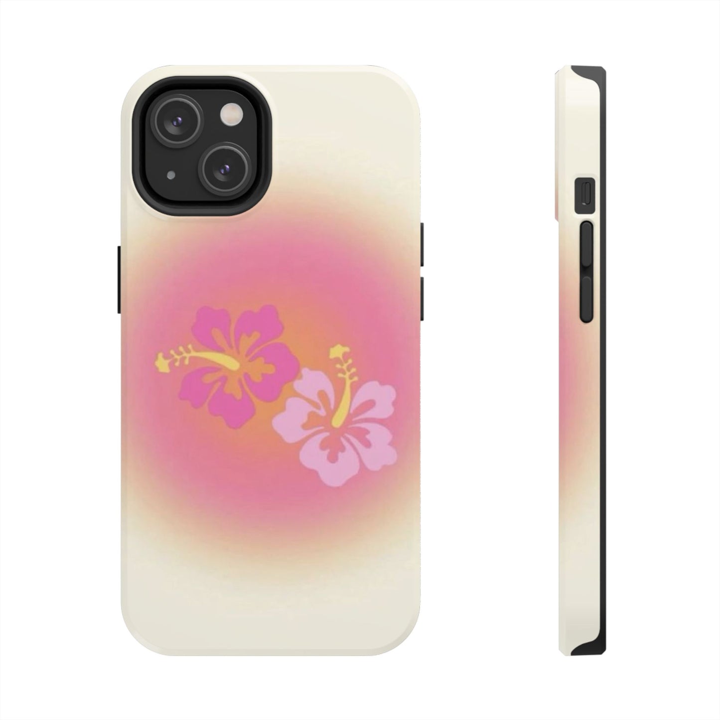 Pink Tropical Phone Case, Hawaiian, Hibiscus, Pink, Orange, Aura, Aesthetic, Clean Girl, Preppy, Beach, Los Angeles, Miami, Glossy Phone Case