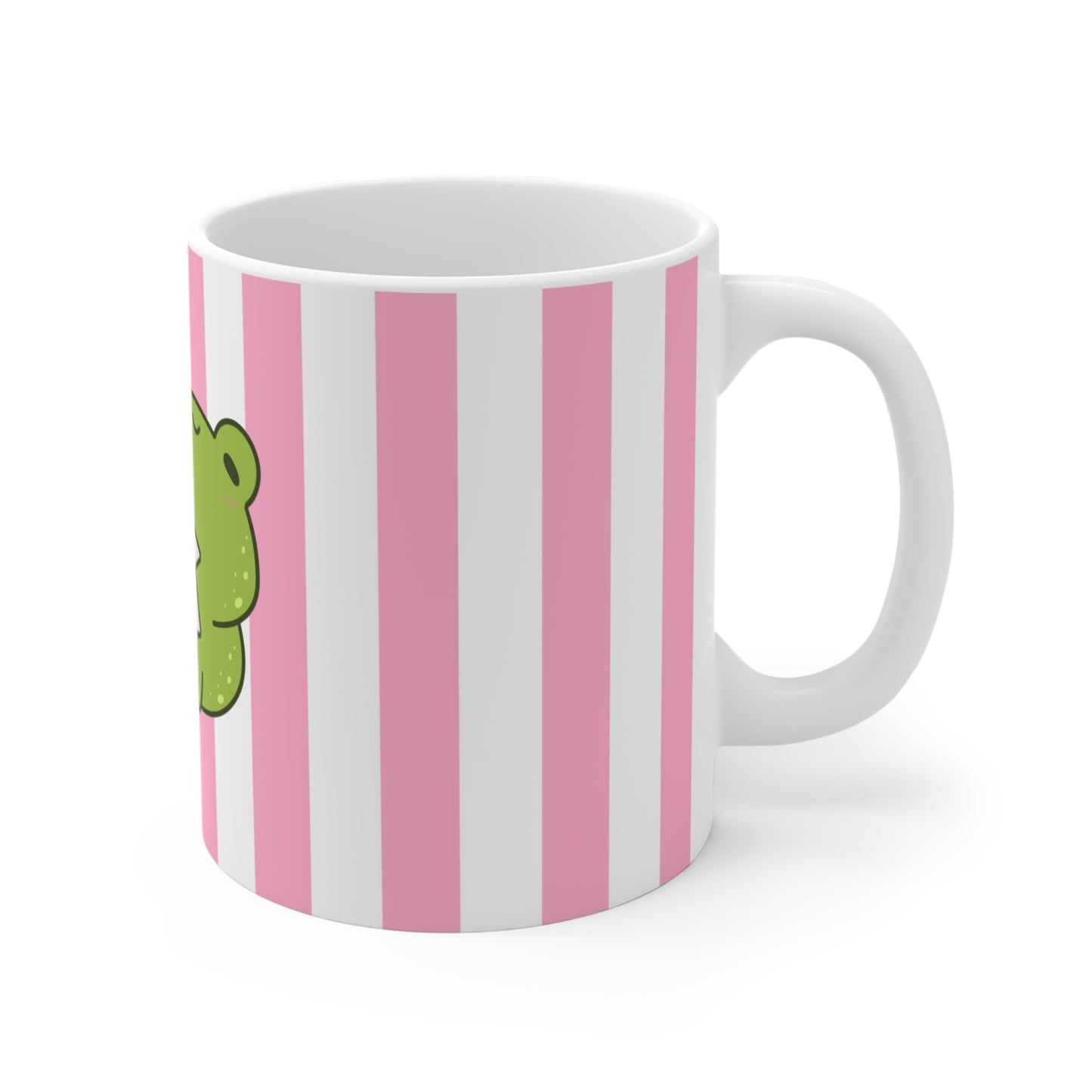 Kawaii Frog Mug with Pink Stripes