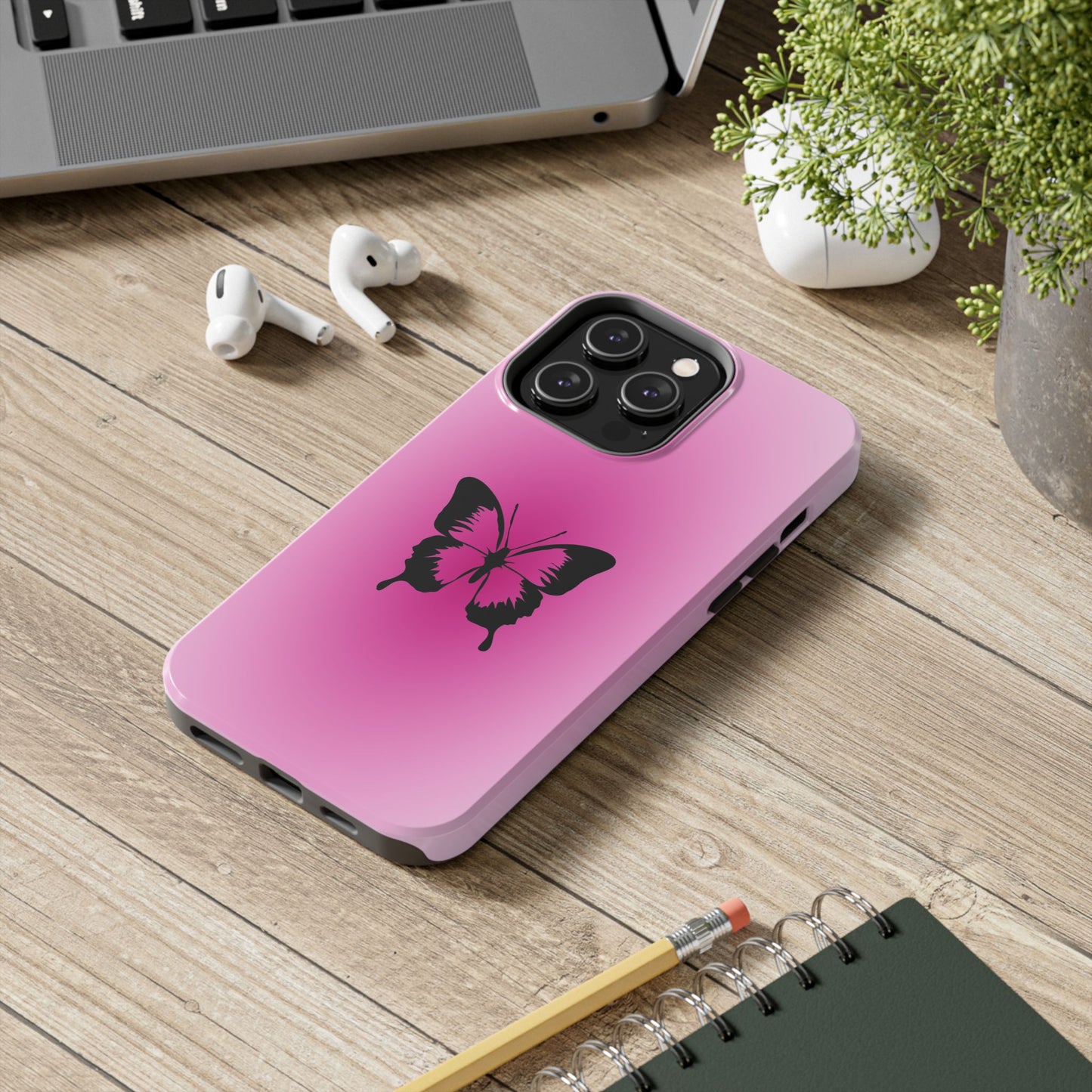 Cute Glossy Phone Case, Butterfly Pink Aura, Trendy, It Girl