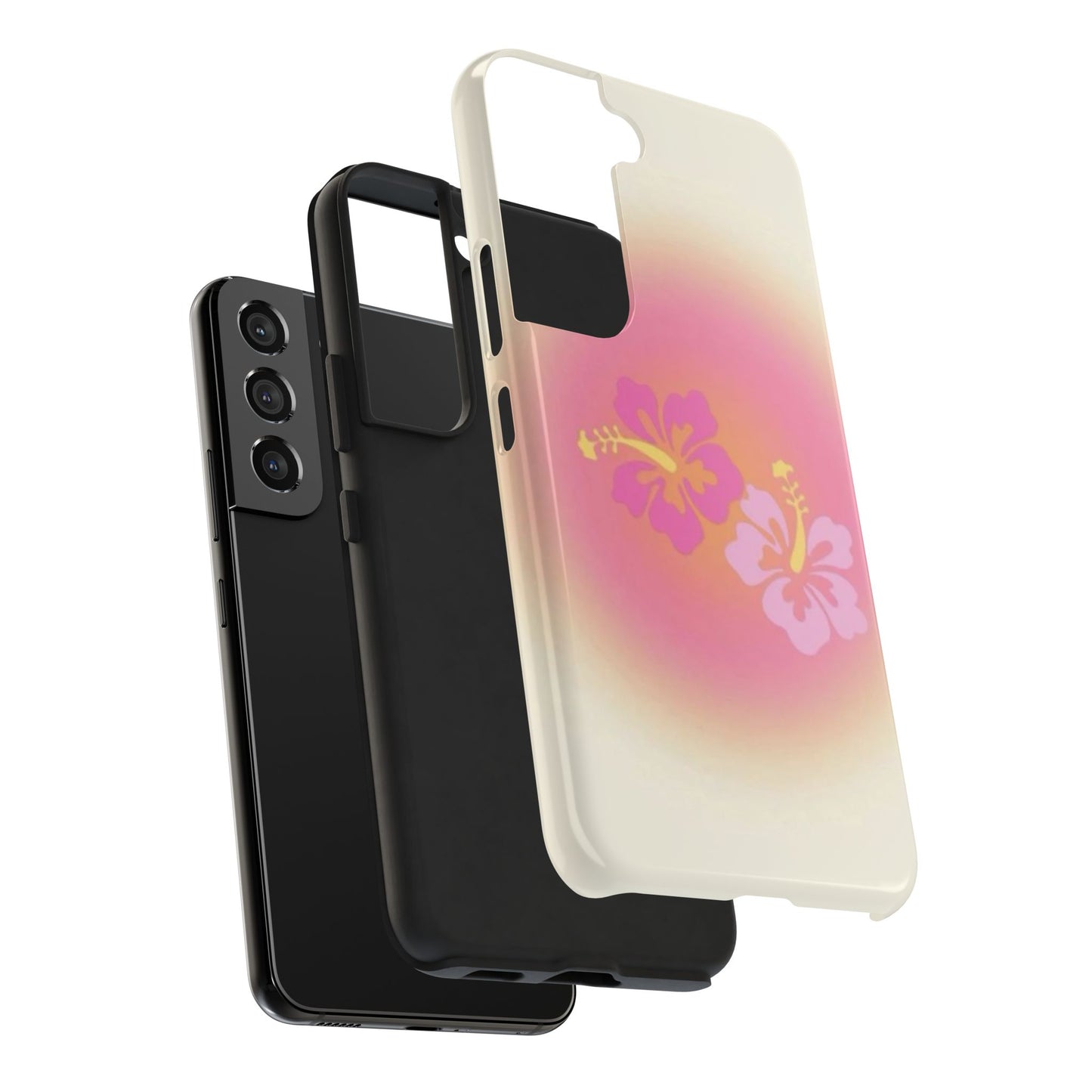 Pink Tropical Phone Case, Hawaiian, Hibiscus, Pink, Orange, Aura, Aesthetic, Clean Girl, Preppy, Beach, Los Angeles, Miami, Glossy Phone Case