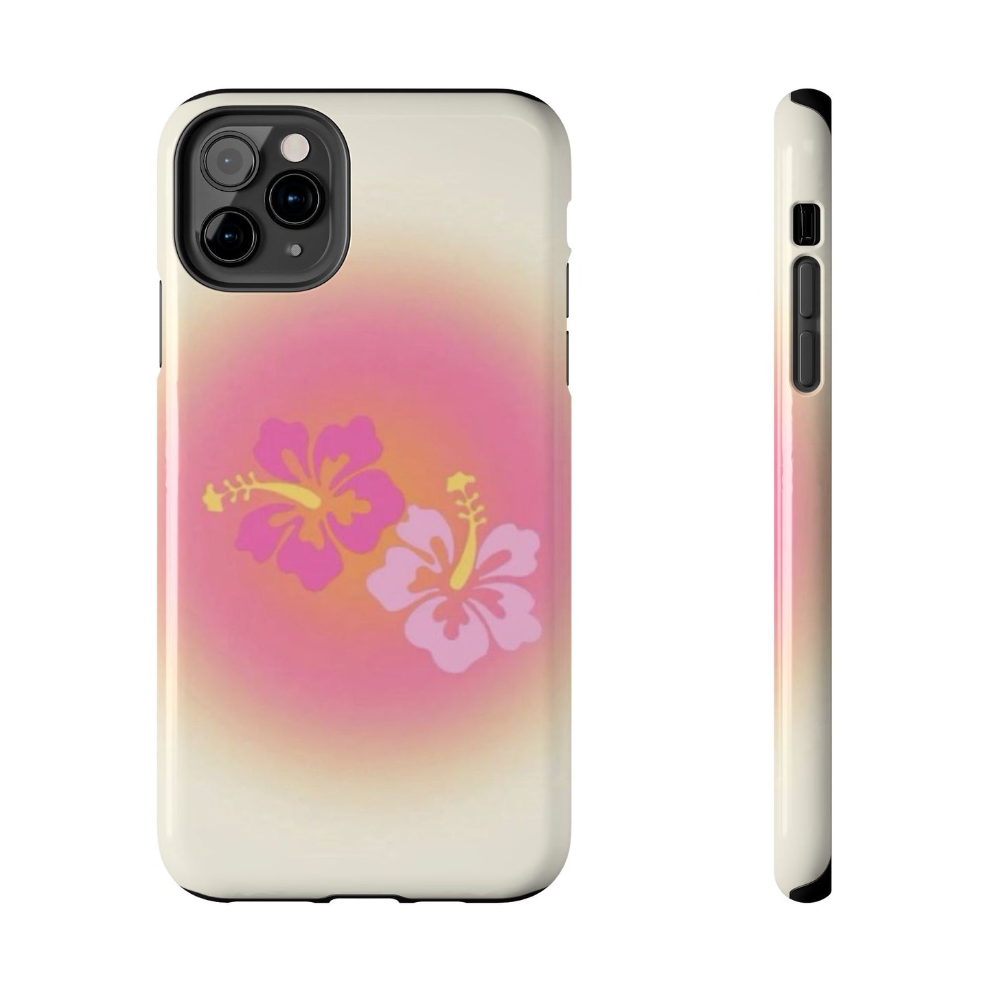 Pink Tropical Phone Case, Hawaiian, Hibiscus, Pink, Orange, Aura, Aesthetic, Clean Girl, Preppy, Beach, Los Angeles, Miami, Glossy Phone Case