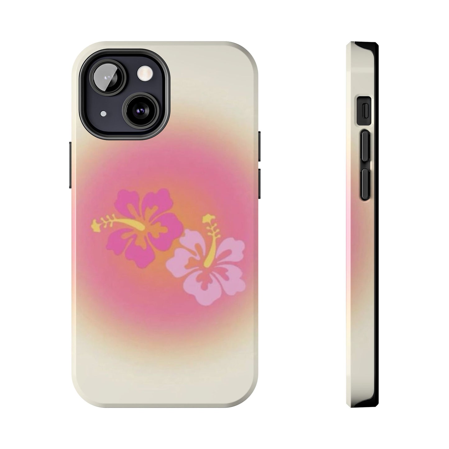 Pink Tropical Phone Case, Hawaiian, Hibiscus, Pink, Orange, Aura, Aesthetic, Clean Girl, Preppy, Beach, Los Angeles, Miami, Glossy Phone Case