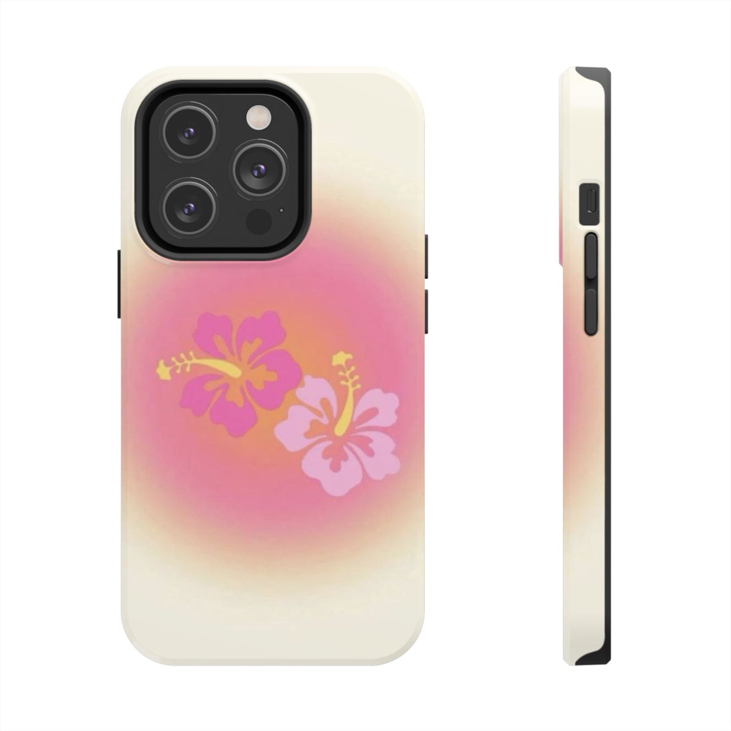 Pink Tropical Phone Case, Hawaiian, Hibiscus, Pink, Orange, Aura, Aesthetic, Clean Girl, Preppy, Beach, Los Angeles, Miami, Glossy Phone Case