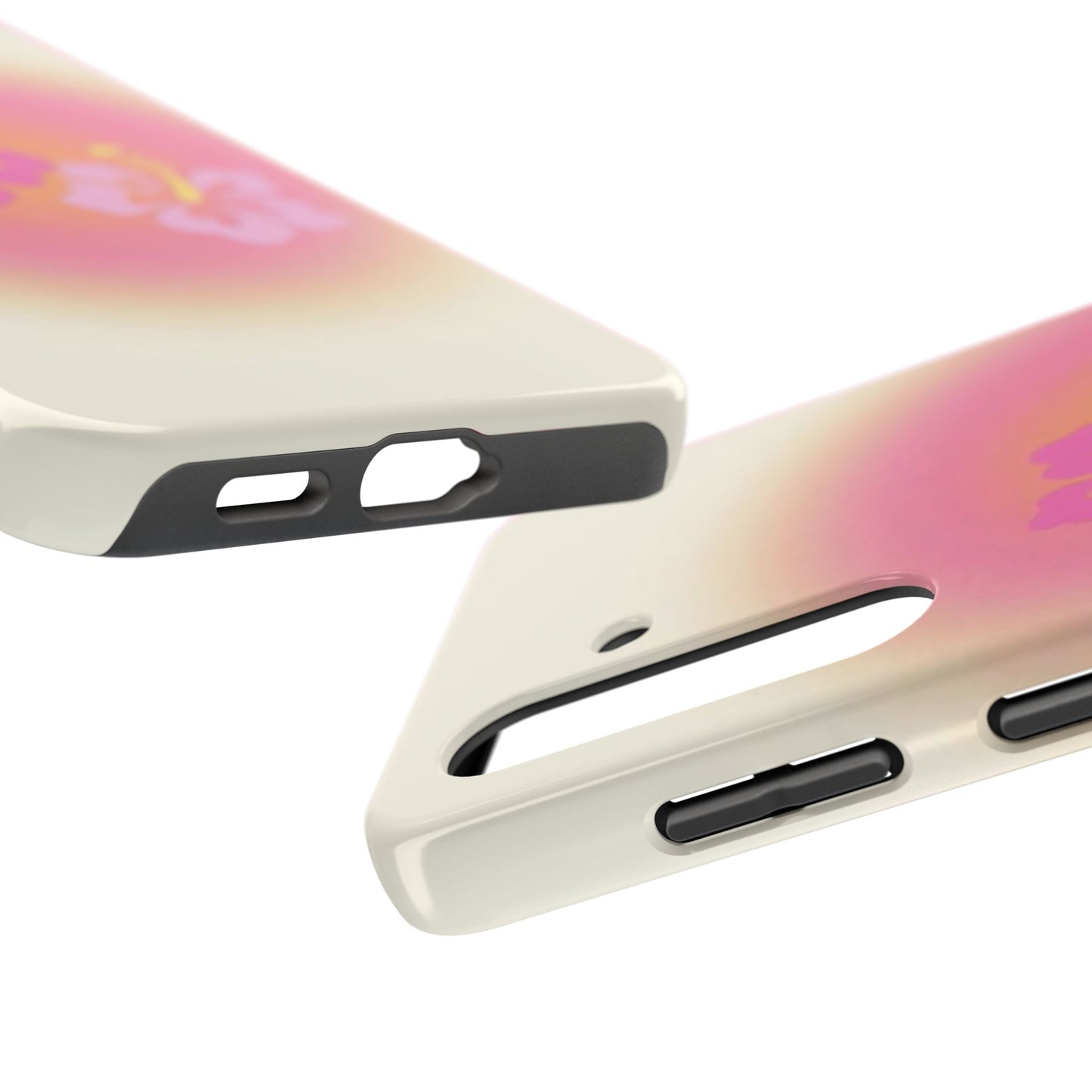 Pink Tropical Phone Case, Hawaiian, Hibiscus, Pink, Orange, Aura, Aesthetic, Clean Girl, Preppy, Beach, Los Angeles, Miami, Glossy Phone Case